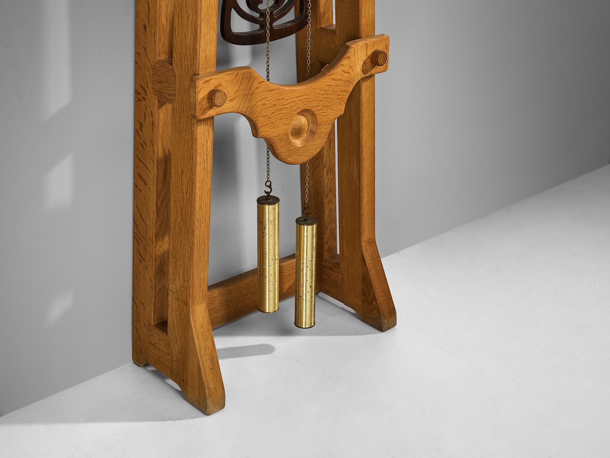 Guillerme & Chambron Longcase Clock in Oak with Brass Accents  For Sale 4