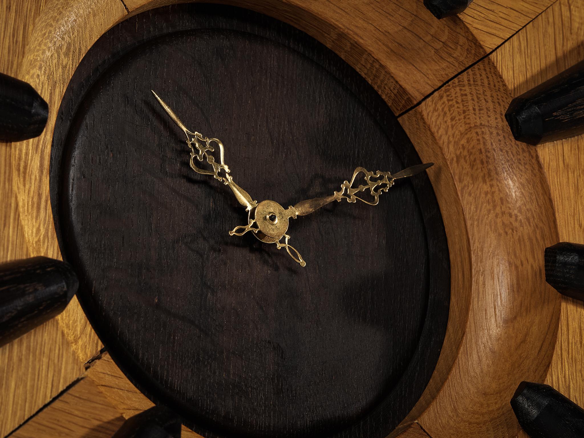 French Guillerme & Chambron Longcase Clock in Oak with Brass Accents For Sale