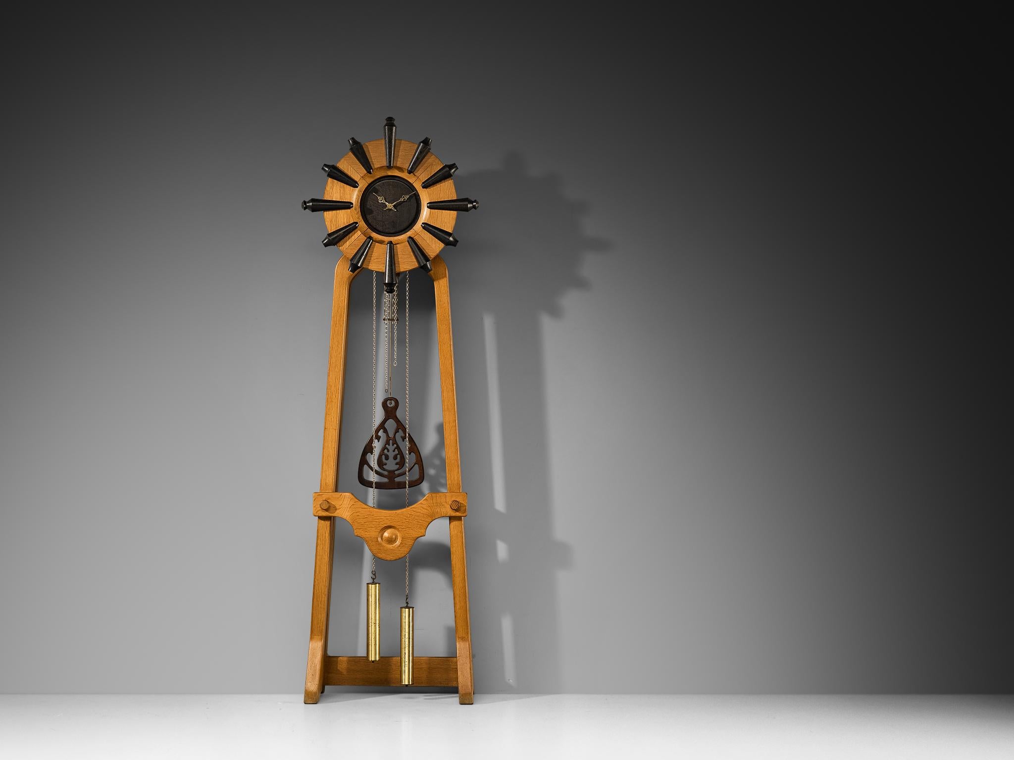 Guillerme & Chambron Longcase Clock in Oak with Brass Accents In Good Condition For Sale In Waalwijk, NL