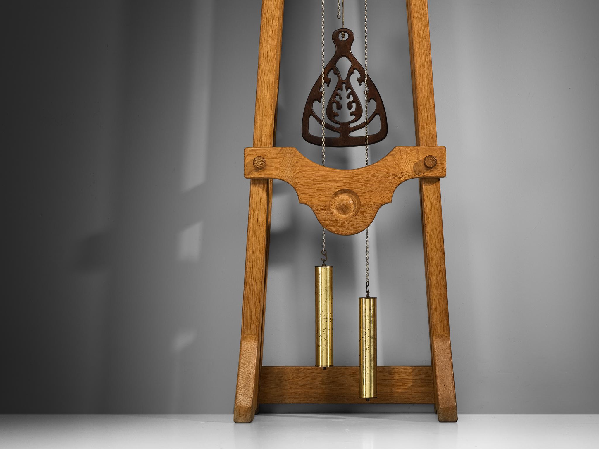 Mid-20th Century Guillerme & Chambron Longcase Clock in Oak with Brass Accents For Sale