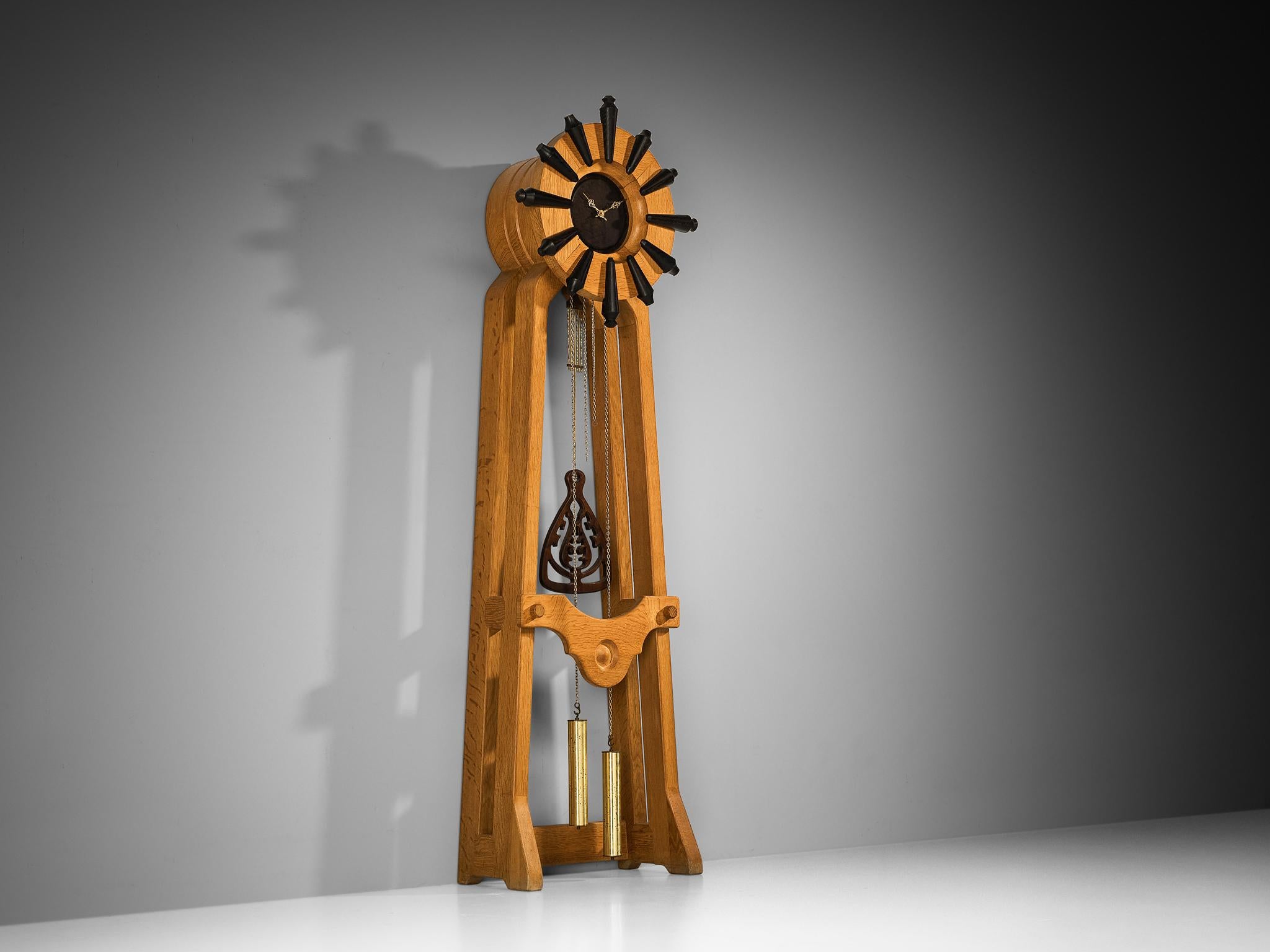 Guillerme & Chambron Longcase Clock in Oak with Brass Accents For Sale 2