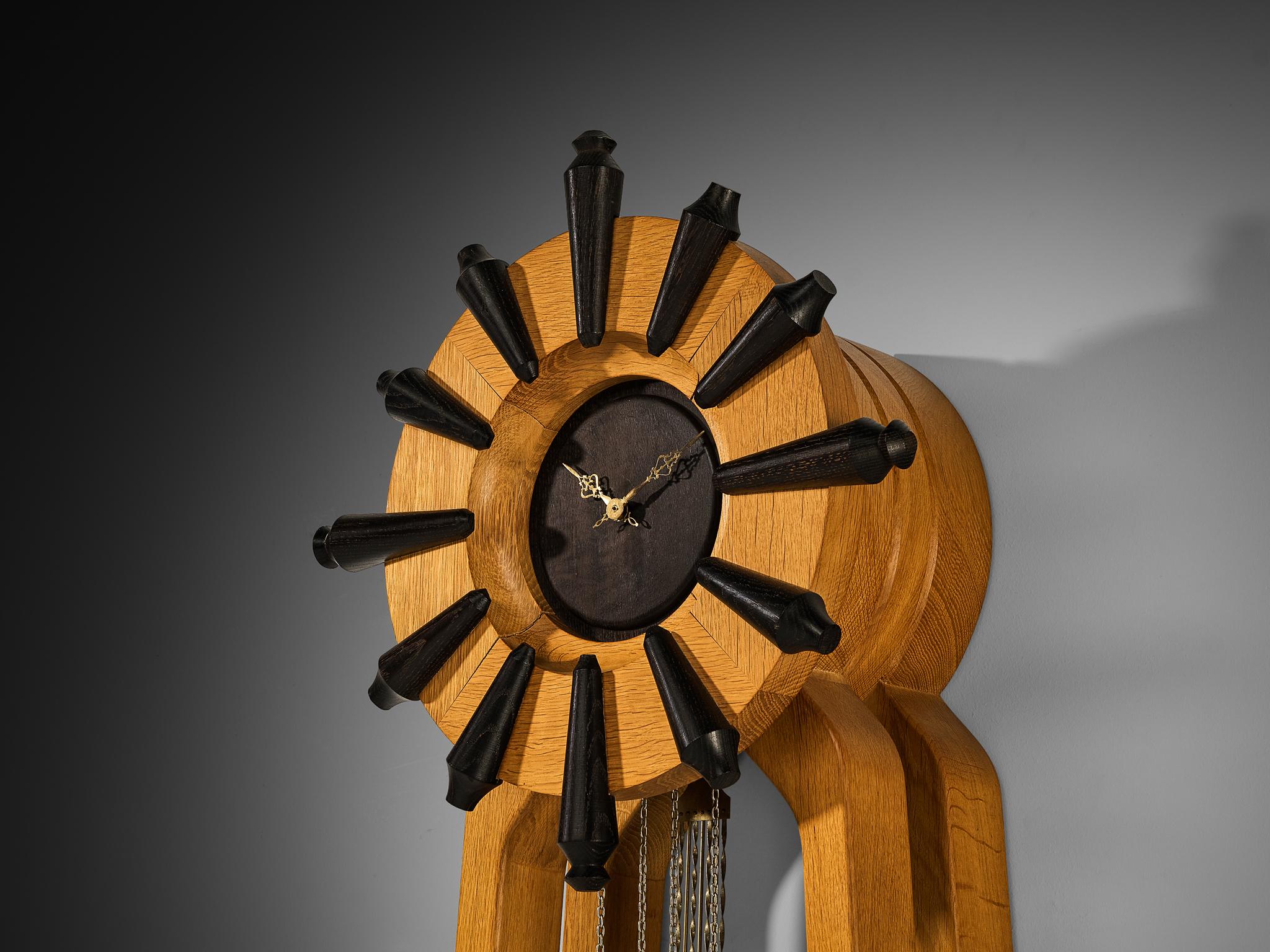 Guillerme & Chambron Longcase Clock in Oak with Brass Accents For Sale 3