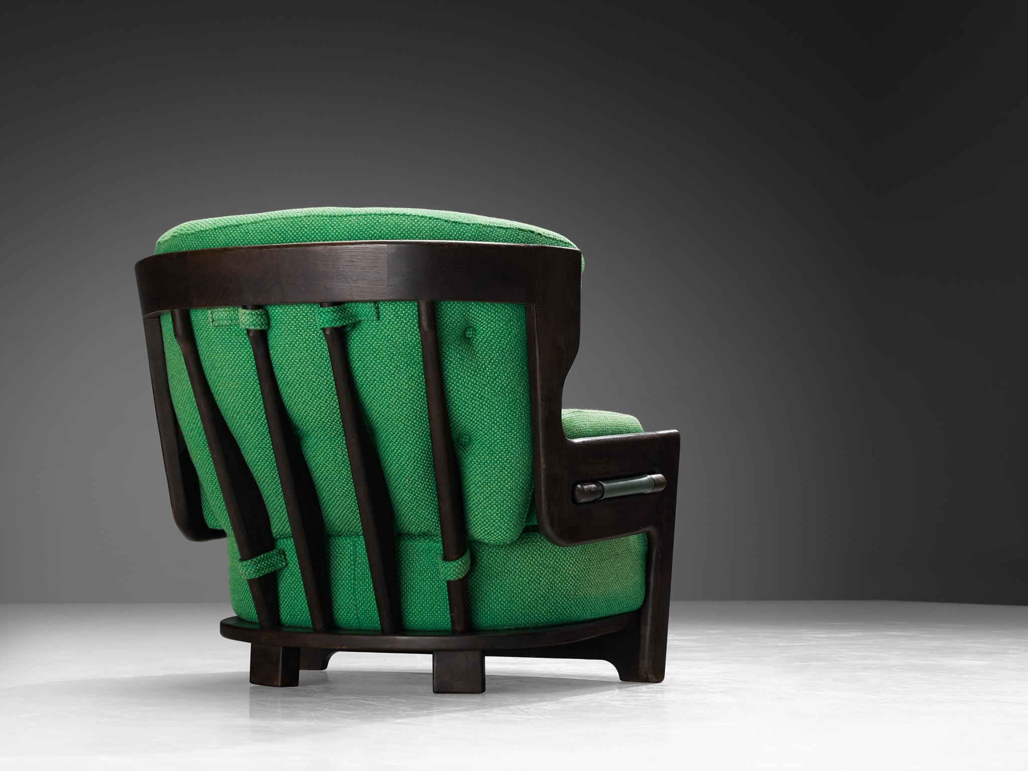 Guillerme et Chambron for Votre Maison, lounge chair, model 'Denis', fabric, oak, France, 1960s

This ‘Denis’ lounge chair is designed by the French designer duo Jacques Chambron and Robert Guillerme. The design features a stable construction