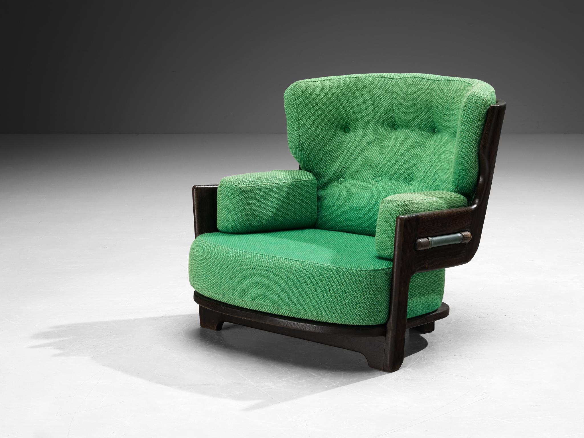 Guillerme & Chambron Lounge Chair 'Denis' with Dark Brown Wooden Frame In Good Condition In Waalwijk, NL