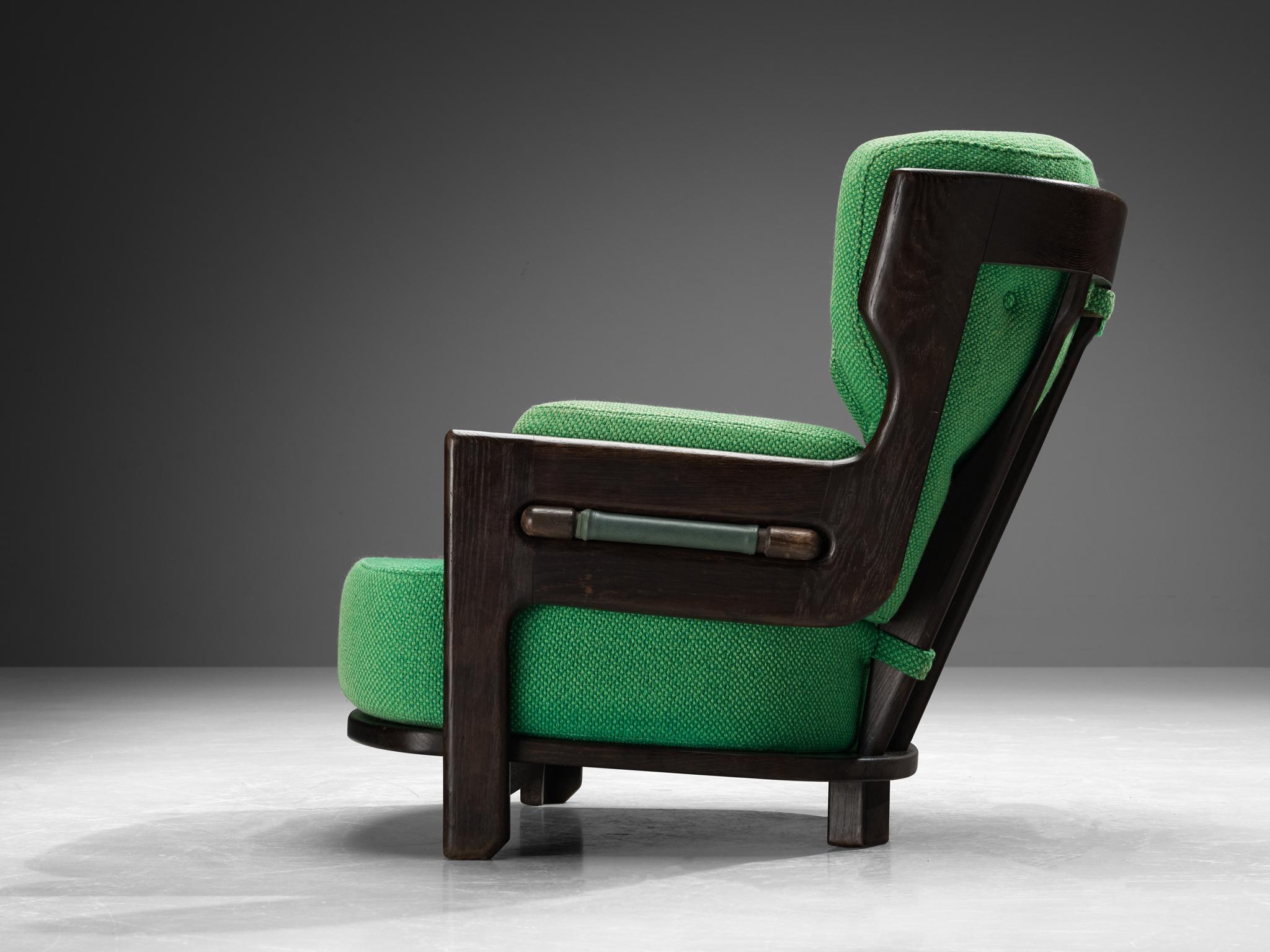 Mid-20th Century Guillerme & Chambron Lounge Chair 'Denis' with Dark Brown Wooden Frame