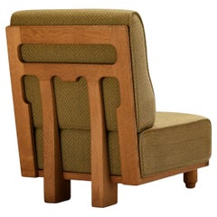 Guillerme & Chambron Lounge Chair 'Elmyre' in Green Fabric and Oak