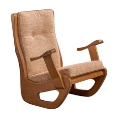 Guillerme & Chambron, Lounge Chair, Fabric, Oak, France, 1950s