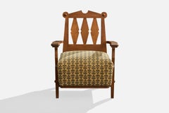 Guillerme & Chambron, Lounge Chair, Fabric, Oak, France, 1960