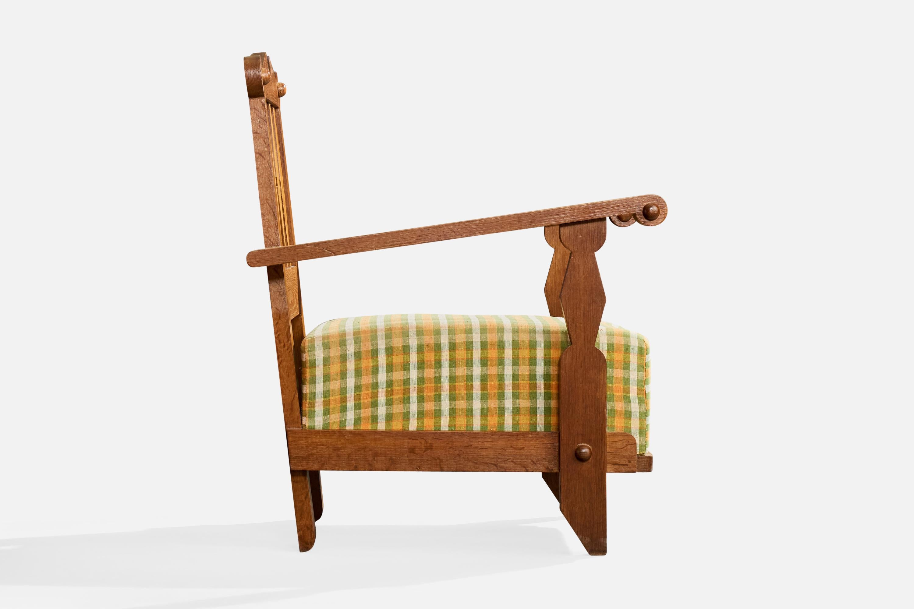 Guillerme & Chambron, Silla de salón, Tela, Roble, Francia, 1960 en Bastante bueno estado para la venta en High Point, NC