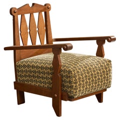 Guillerme & Chambron, Lounge Chair, Fabric, Oak, France, 1960