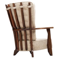 Guillerme & Chambron Lounge Chair 'Grand Repos' in Oak and Off-White Wool 