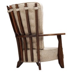 Guillerme & Chambron Lounge Chair 'Grand Repos' in Oak and Off-White Wool