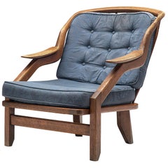 Guillerme and Chambron Lounge Chair in Blue Floral Upholstery 