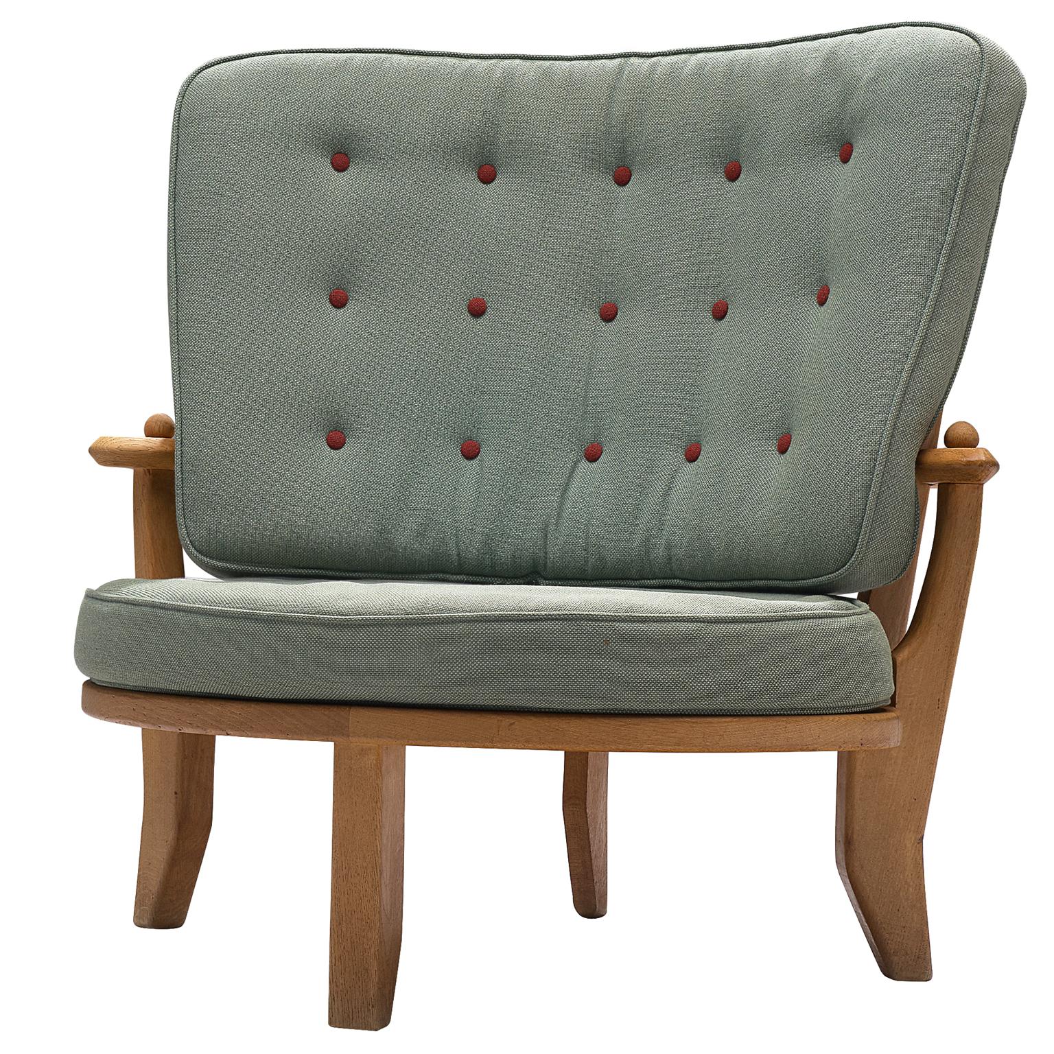 Guillerme & Chambron Lounge Chair in Green Fabric