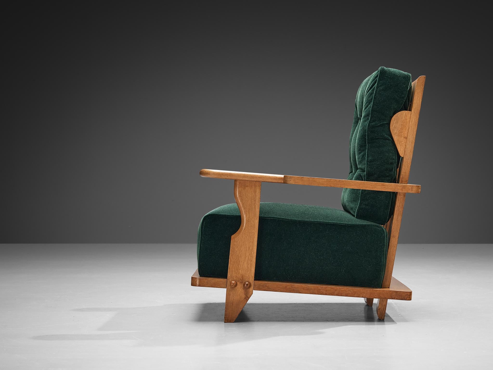 Guillerme & Chambron Lounge Chair in Green Mohair and Oak  In Good Condition For Sale In Waalwijk, NL
