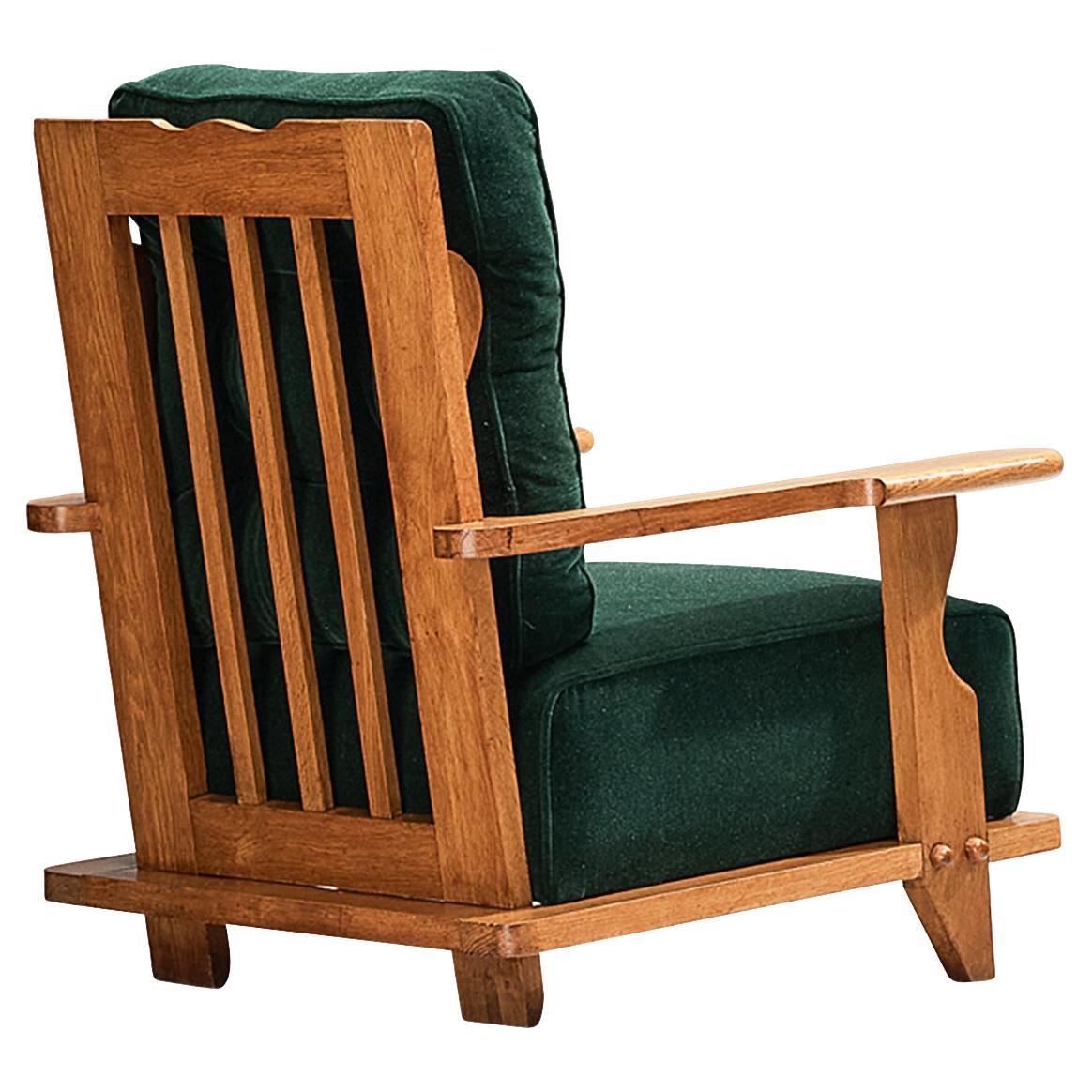 Guillerme & Chambron Lounge Chair in Green Mohair and Oak  For Sale
