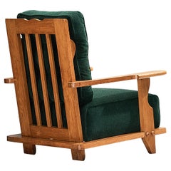 Used Guillerme & Chambron Lounge Chair in Green Mohair and Oak 