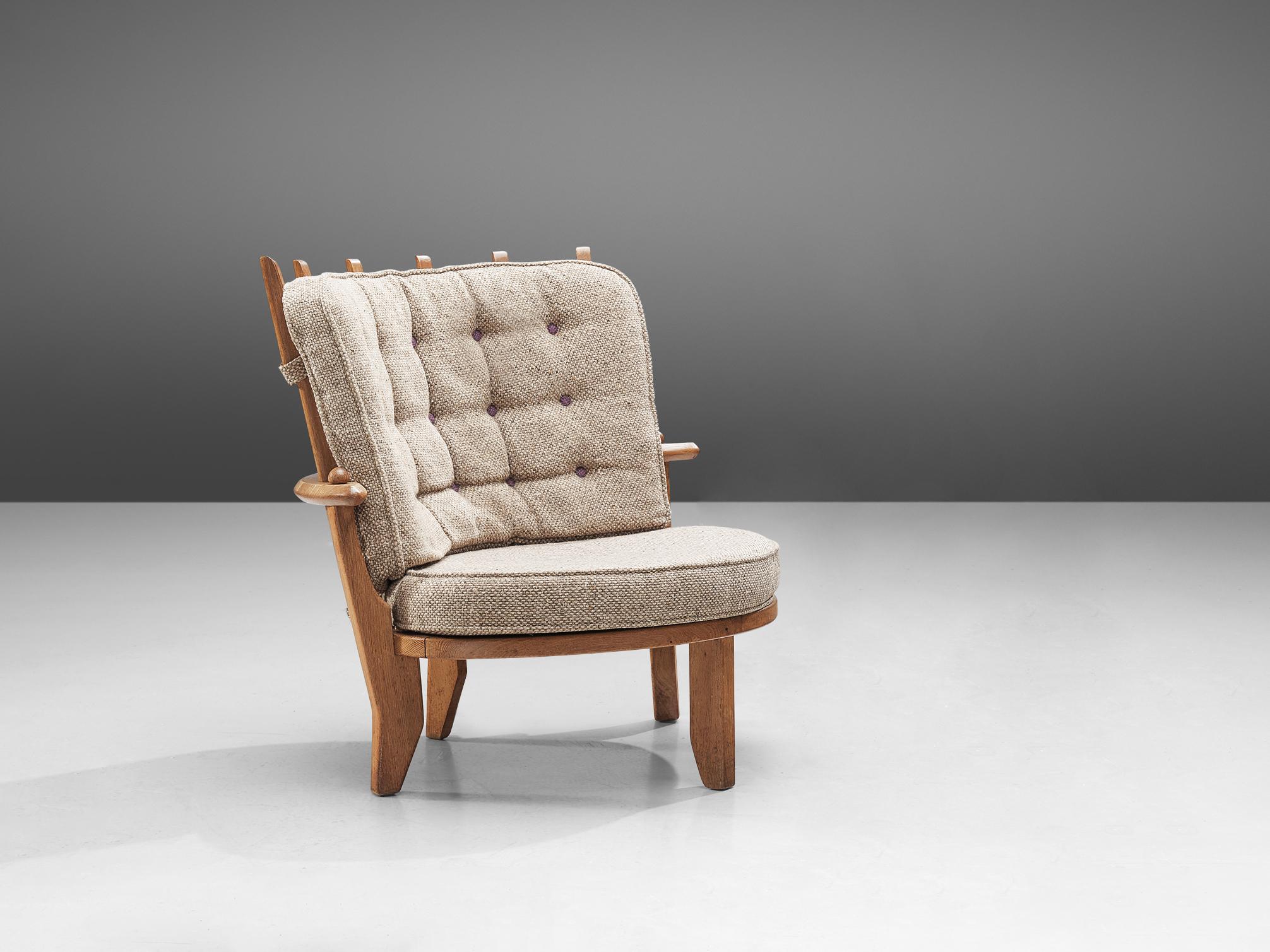 Guillerme & Chambron Lounge Chair in Oak and Beige Upholstery In Good Condition In Waalwijk, NL