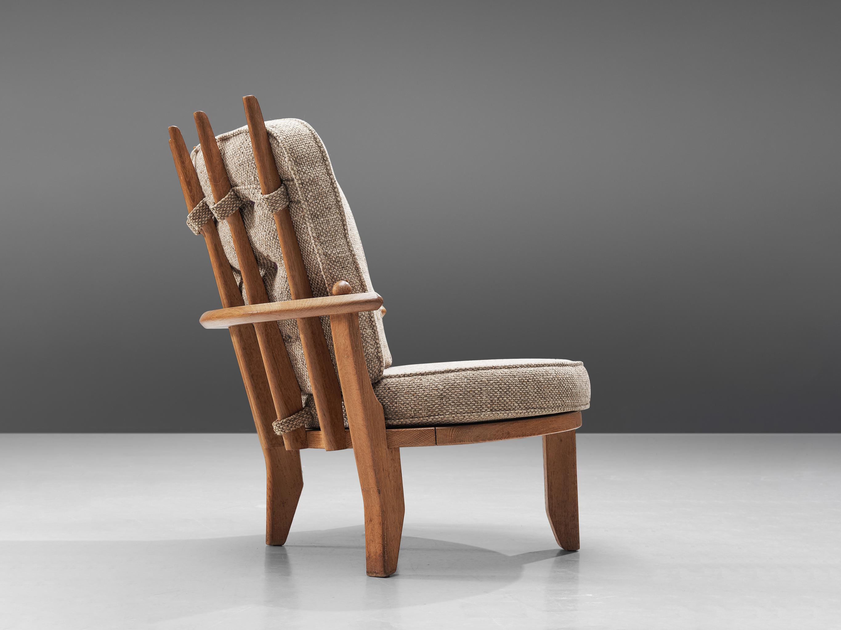 Mid-20th Century Guillerme & Chambron Lounge Chair in Oak and Beige Upholstery