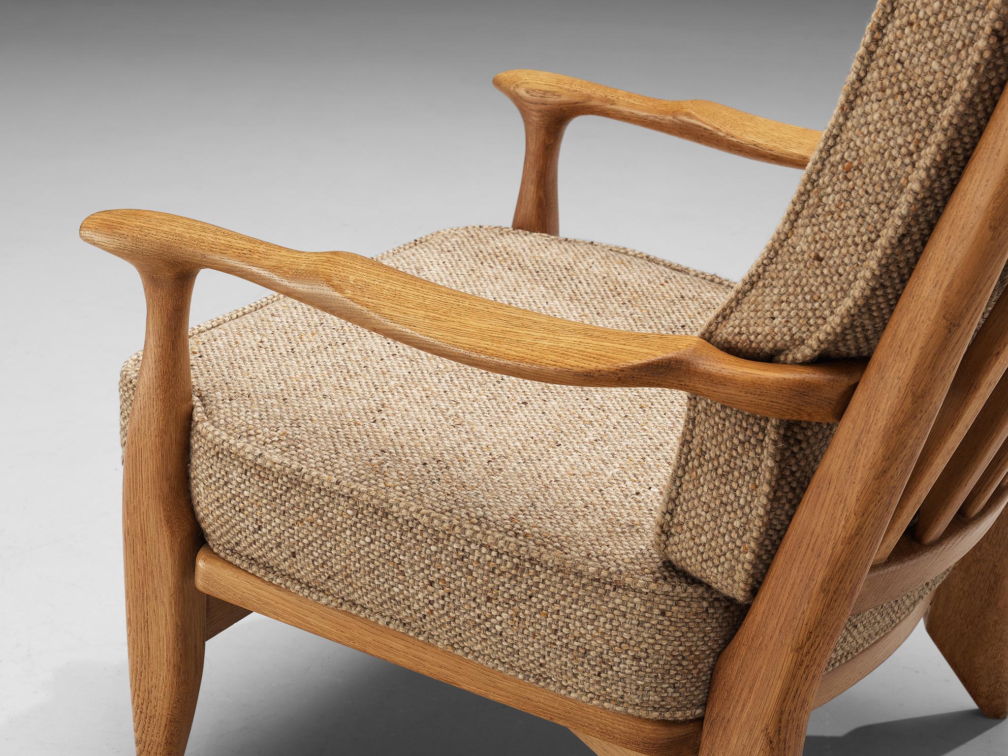 Guillerme & Chambron Lounge Chair in Oak and Beige Upholstery 2