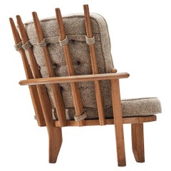 Guillerme & Chambron Lounge Chair in Oak and Beige Upholstery