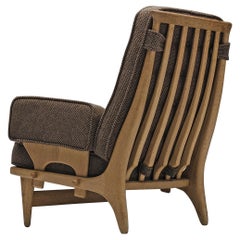 Guillerme & Chambron Lounge Chair in Oak and Brown Upholstery