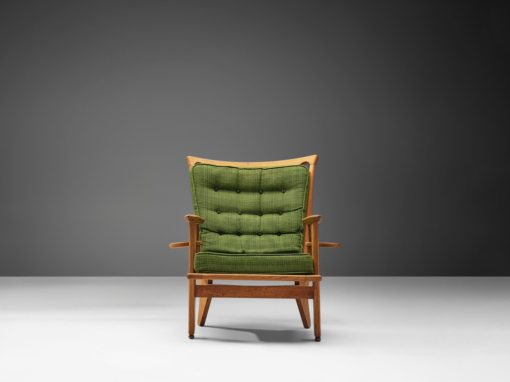 Francese Sedia da salotto Guillerme & Chambron in Oak e tappezzeria Greene & Greene