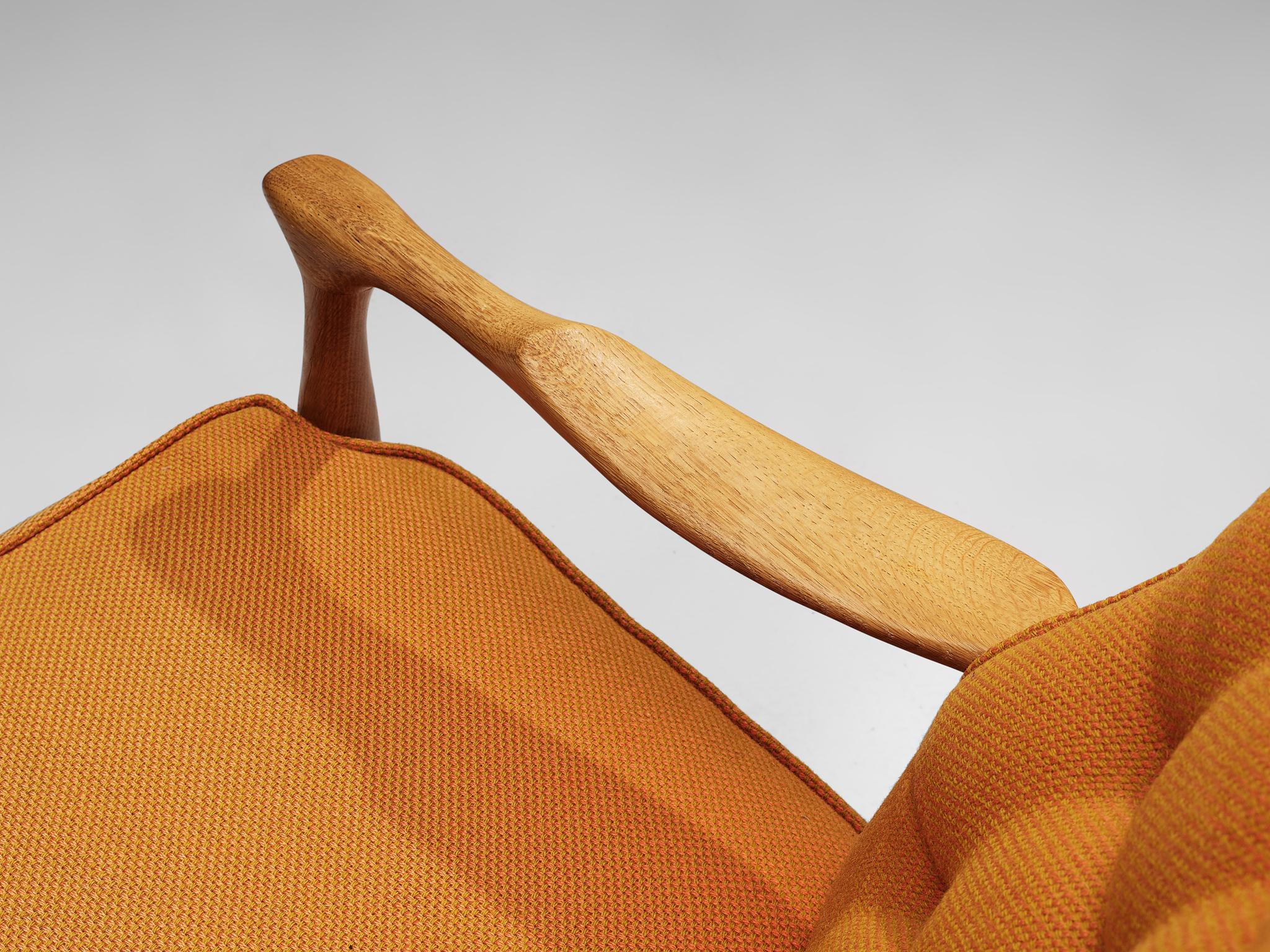 Guillerme & Chambron Lounge Chair in Oak and Ocher Yellow Upholstery In Good Condition For Sale In Waalwijk, NL