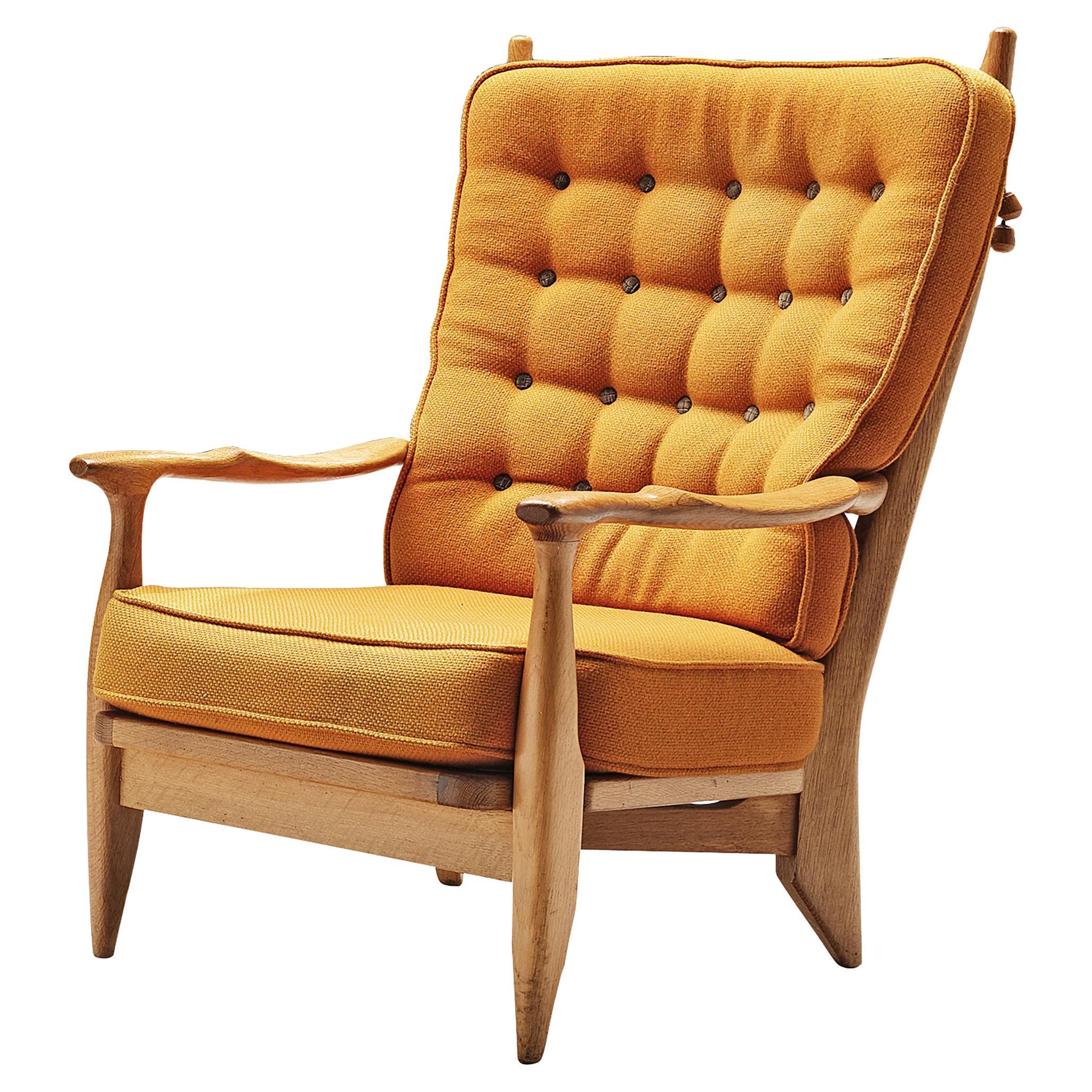 Guillerme & Chambron Lounge Chair in Oak and Ocher Yellow Upholstery