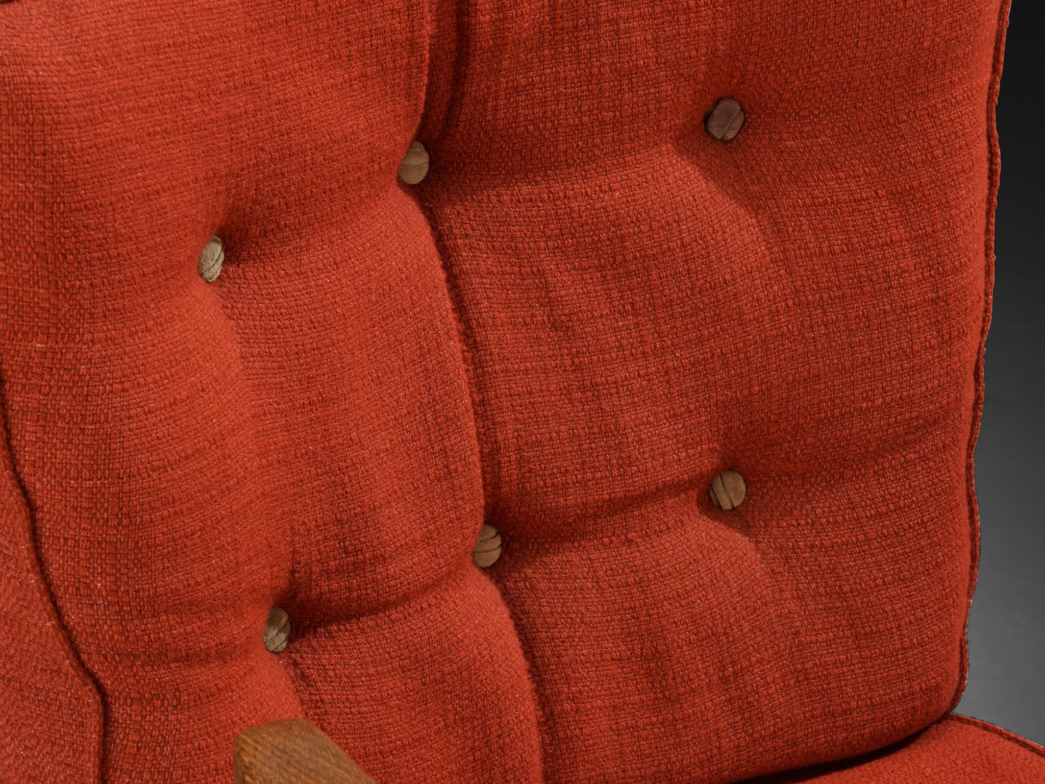 Sillón Guillerme & Chambron de roble y cojines rojos en venta 1