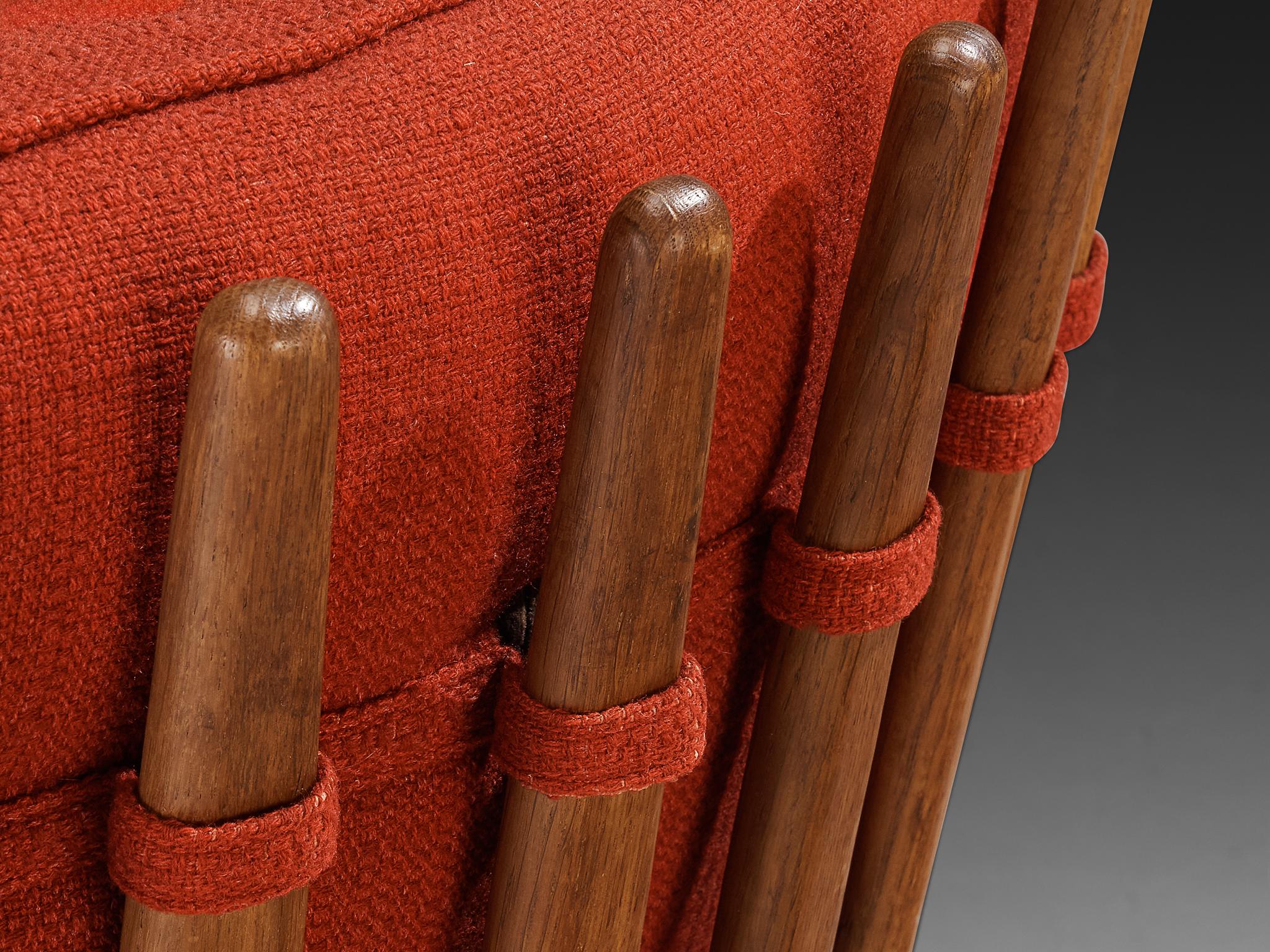 Sillón Guillerme & Chambron de roble y cojines rojos en venta 2