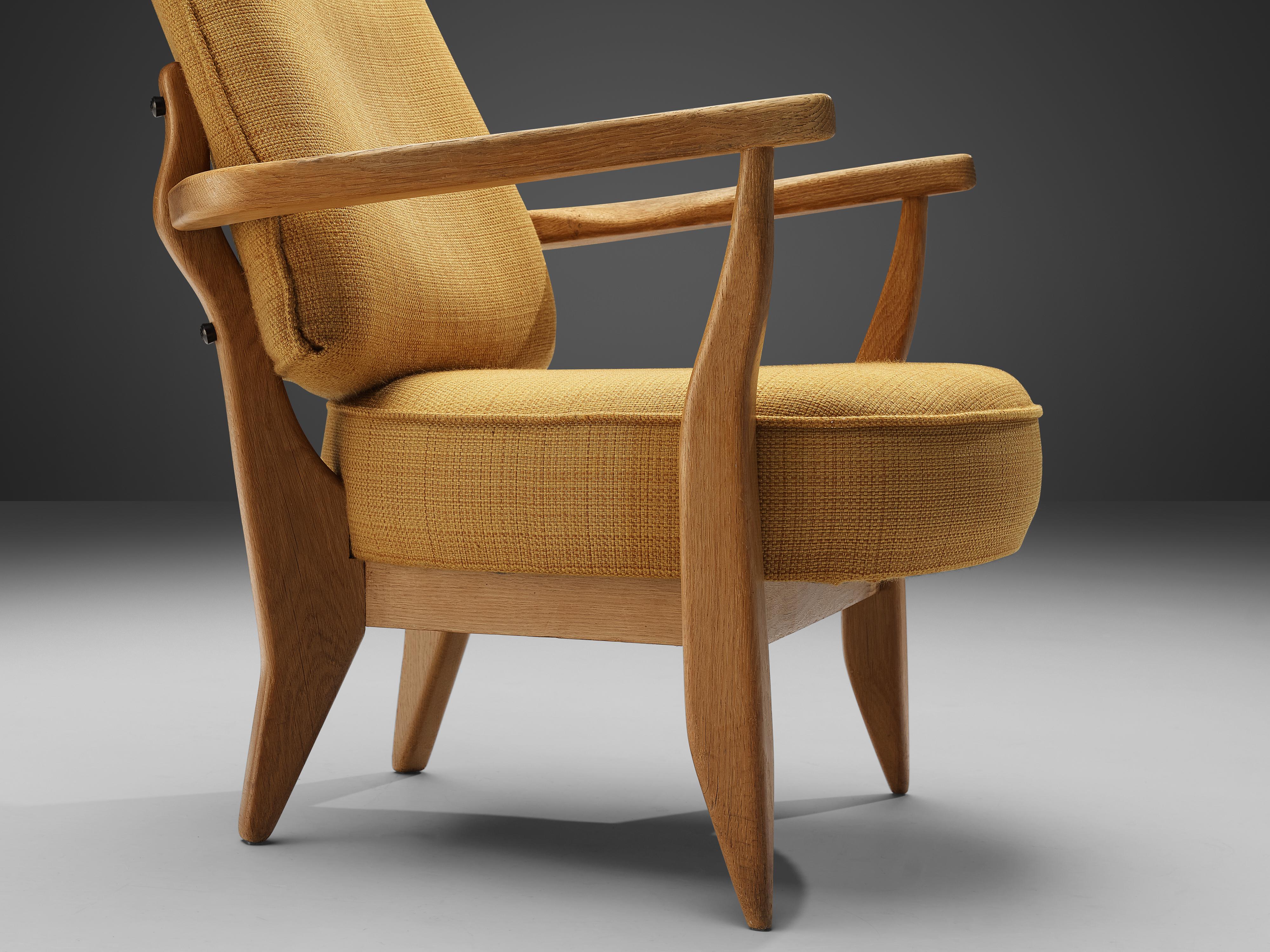 Mid-Century Modern Guillerme & Chambron Lounge Chair in Oak with Yellow Upholstery