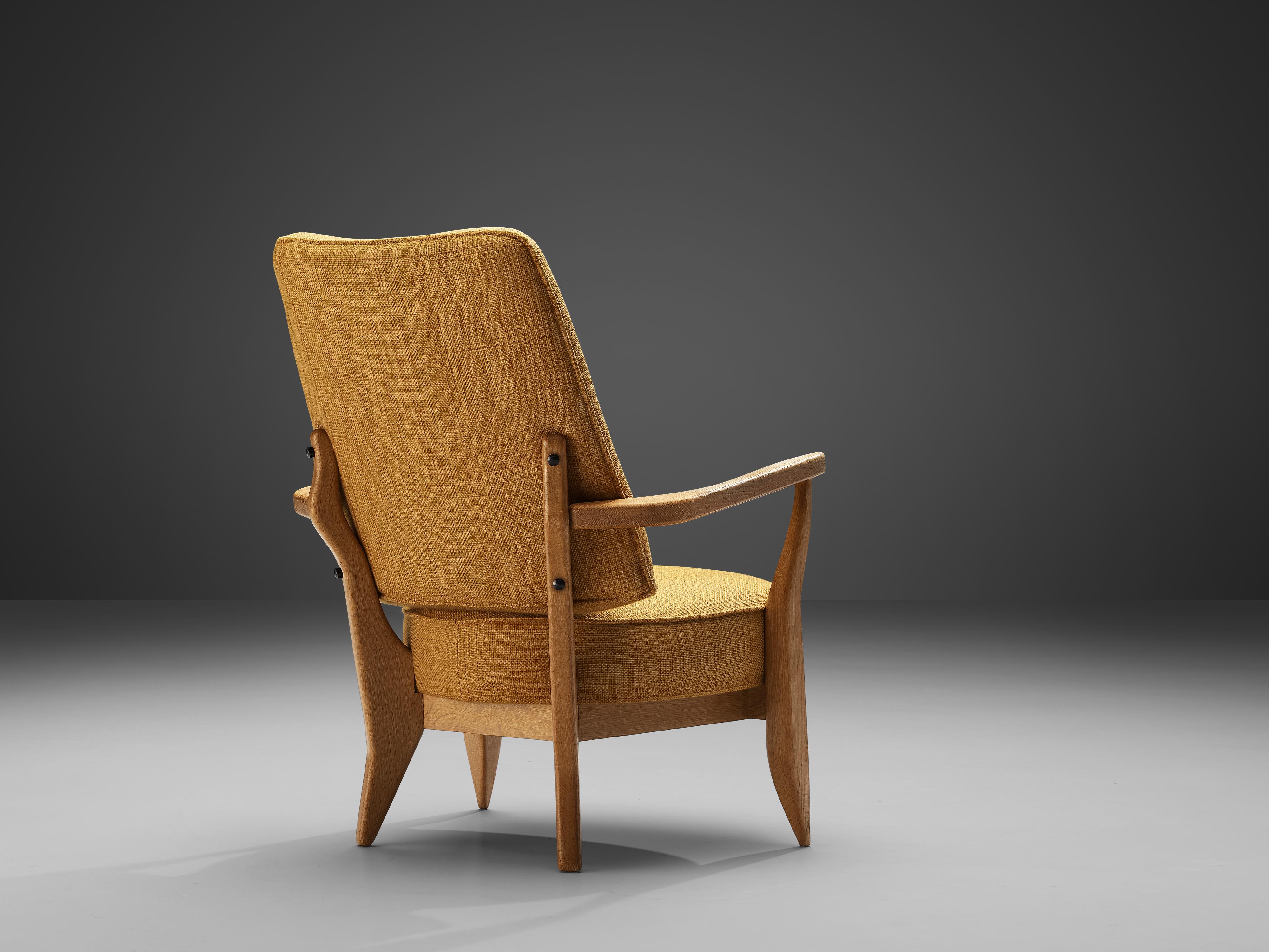 French Guillerme & Chambron Lounge Chair in Oak with Yellow Upholstery
