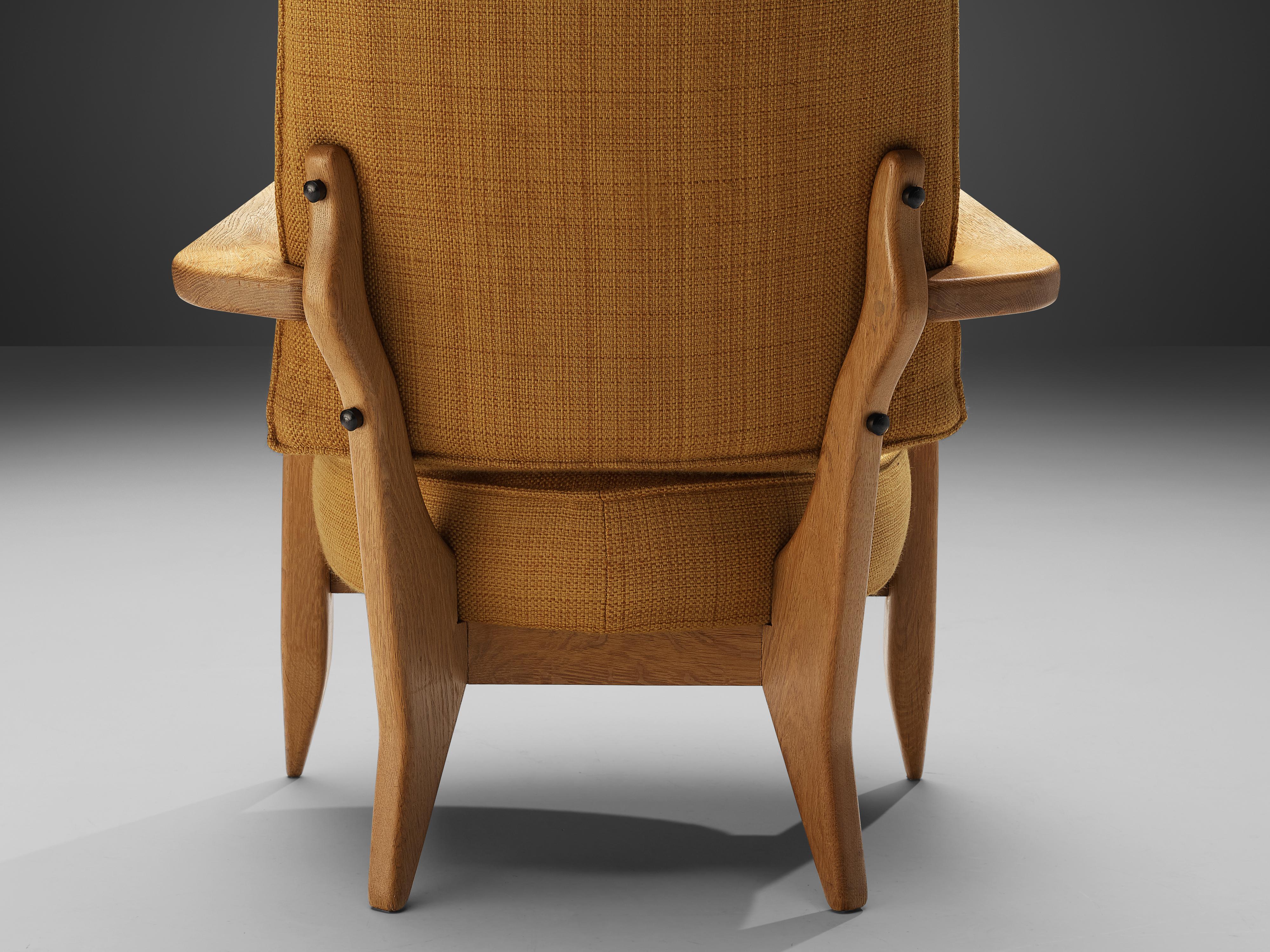 Guillerme & Chambron Lounge Chair in Oak with Yellow Upholstery In Good Condition In Waalwijk, NL