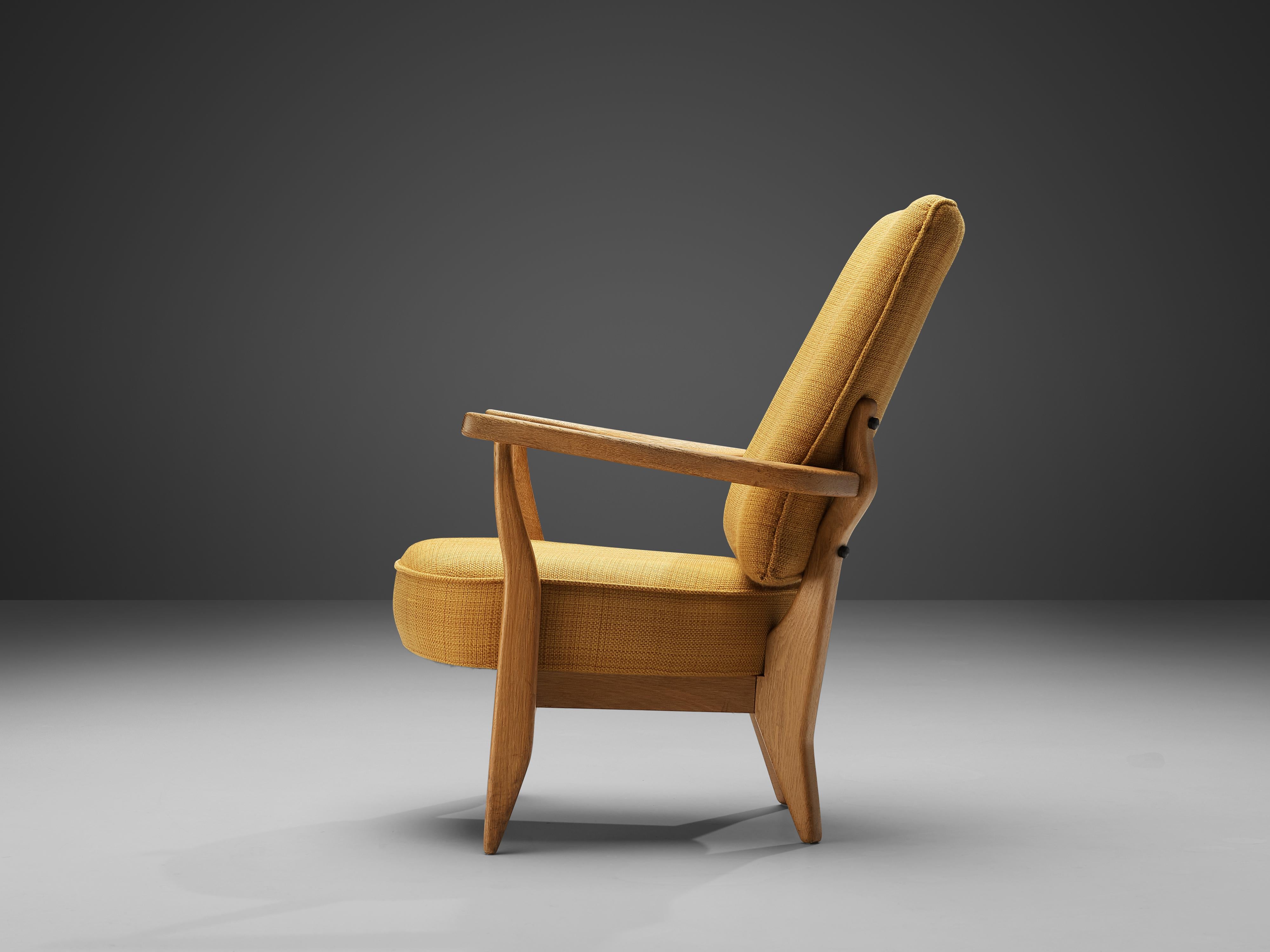 Mid-20th Century Guillerme & Chambron Lounge Chair in Oak with Yellow Upholstery