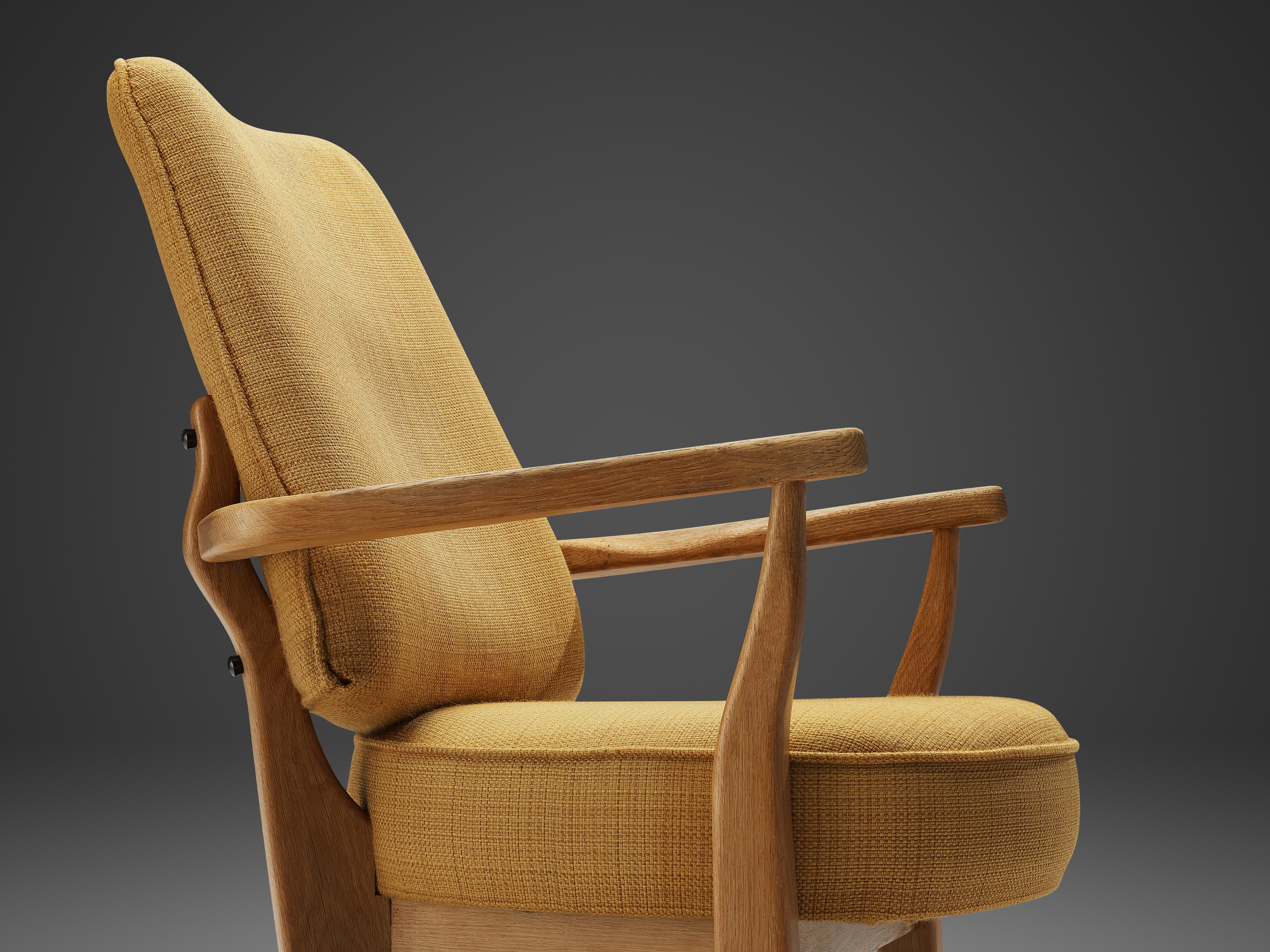 Fabric Guillerme & Chambron Lounge Chair in Oak with Yellow Upholstery