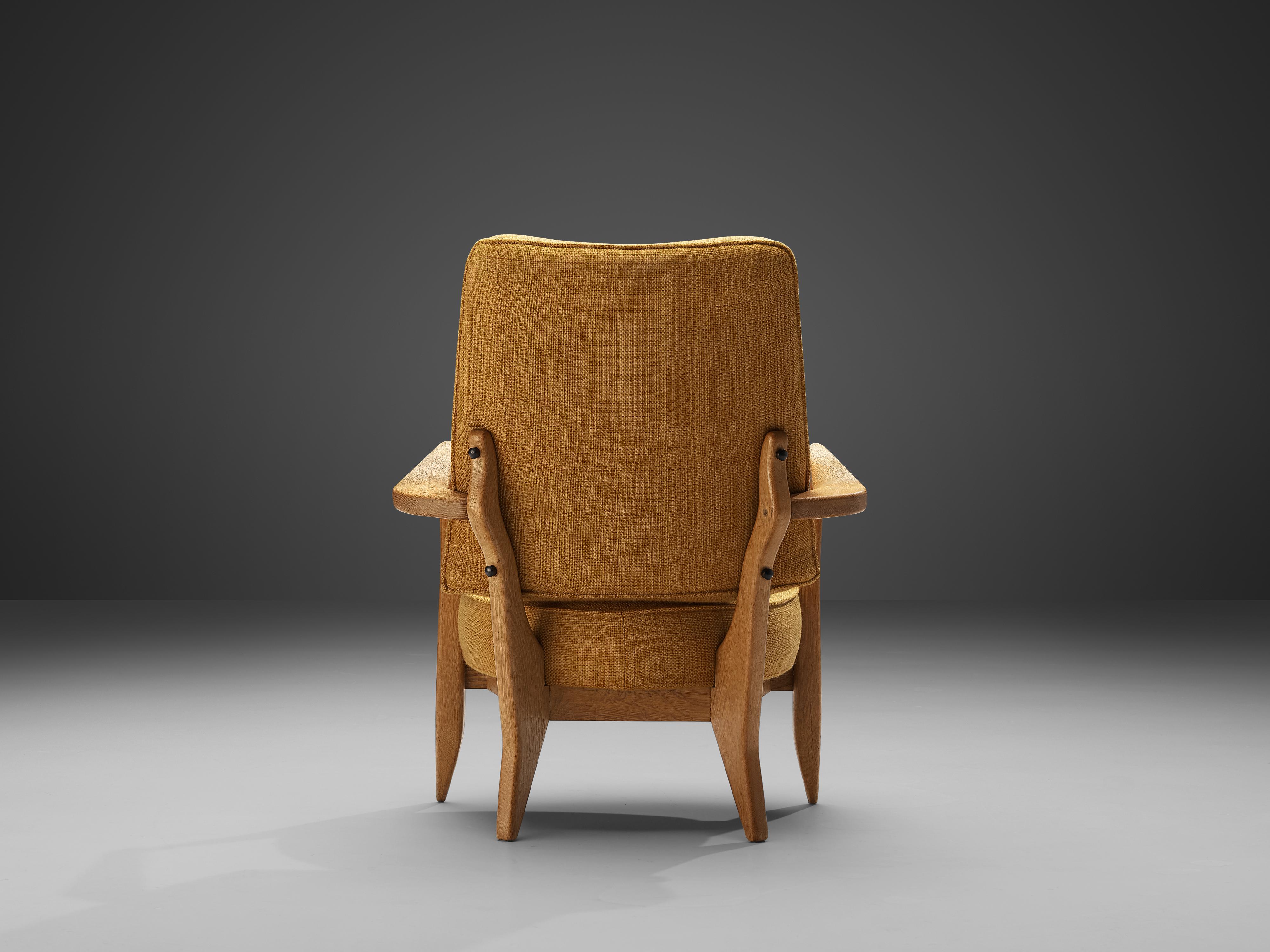 Guillerme & Chambron Lounge Chair in Oak with Yellow Upholstery 1