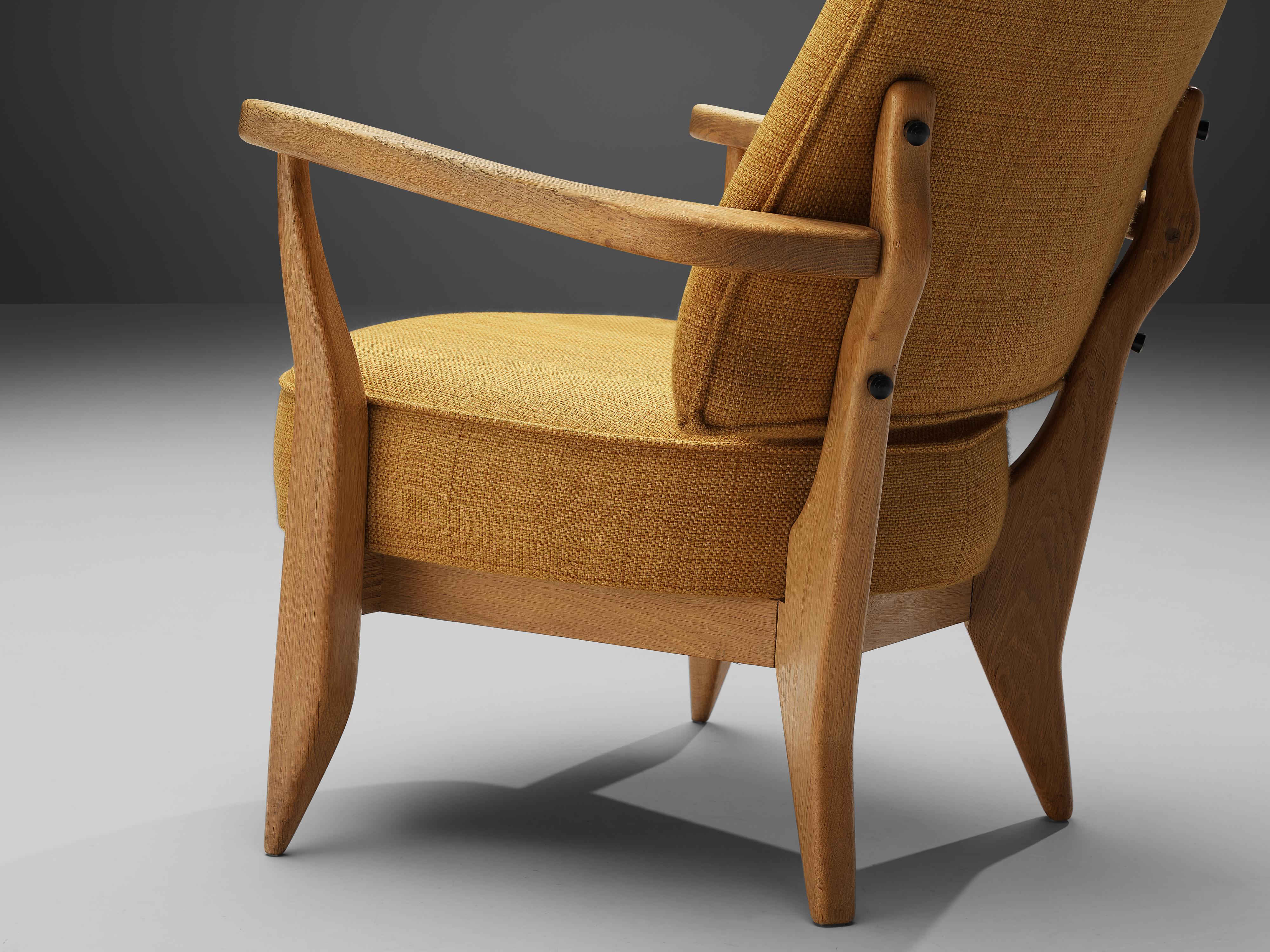 Guillerme & Chambron Lounge Chair in Oak with Yellow Upholstery 2