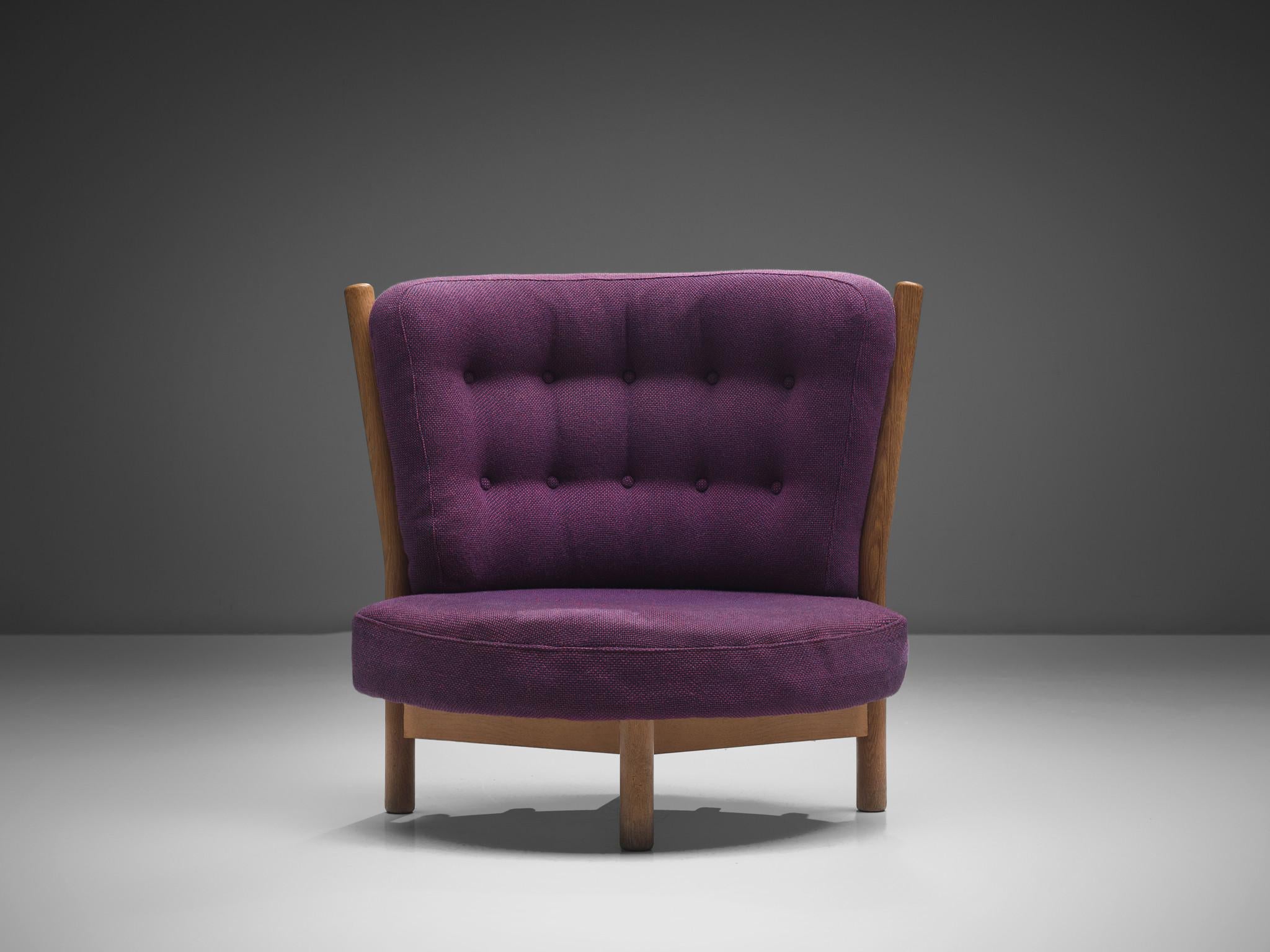 French Guillerme & Chambron Lounge Chair in Purple Upholstery For Sale