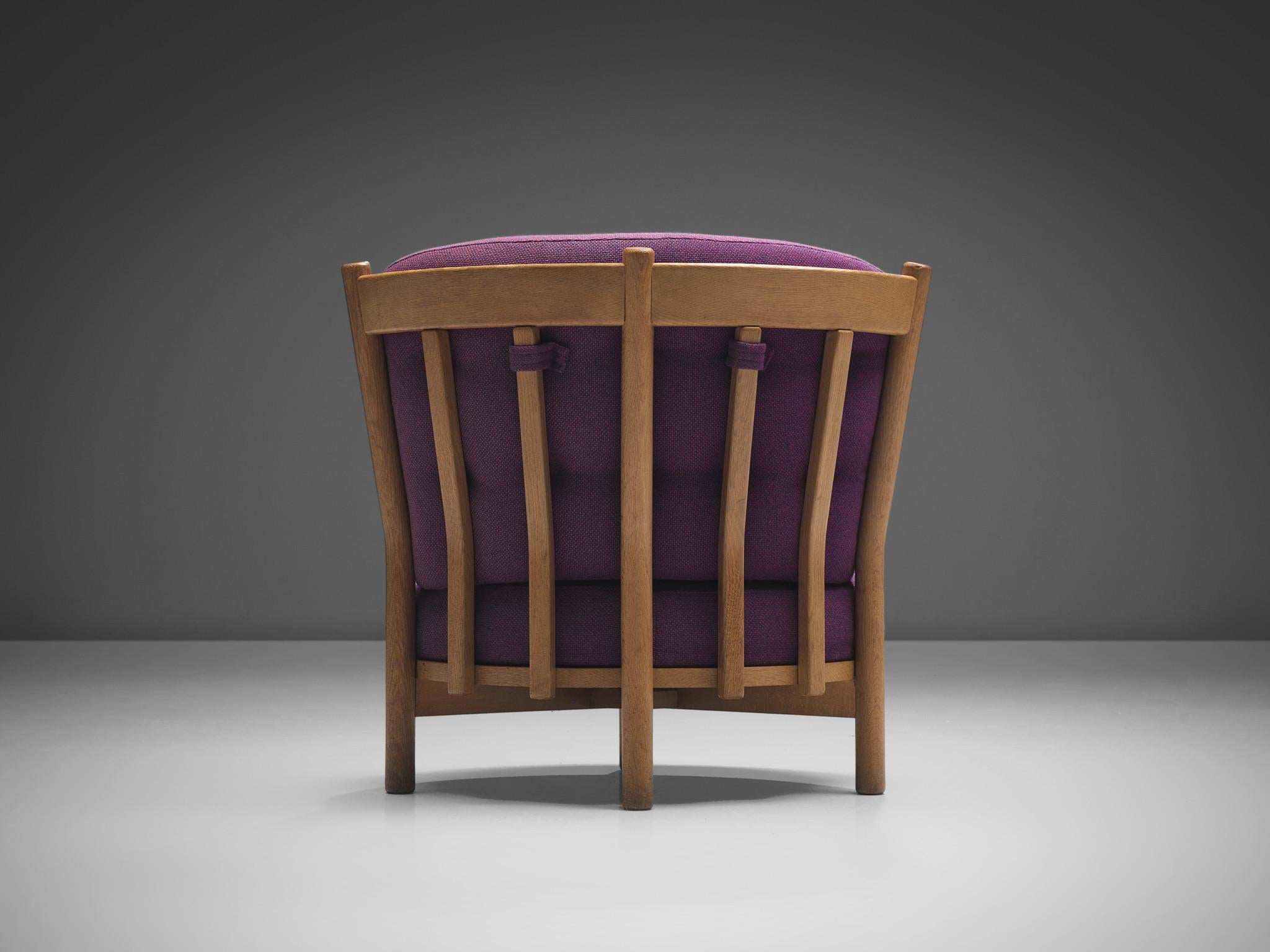 Mid-20th Century Guillerme & Chambron Lounge Chair in Purple Upholstery For Sale