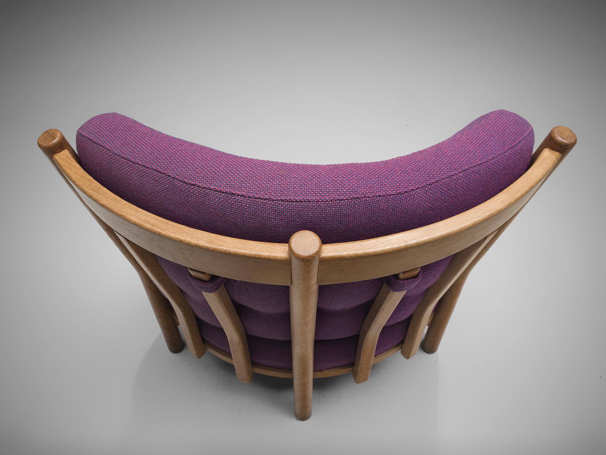 Guillerme & Chambron Lounge Chair in Purple Upholstery In Good Condition For Sale In Waalwijk, NL