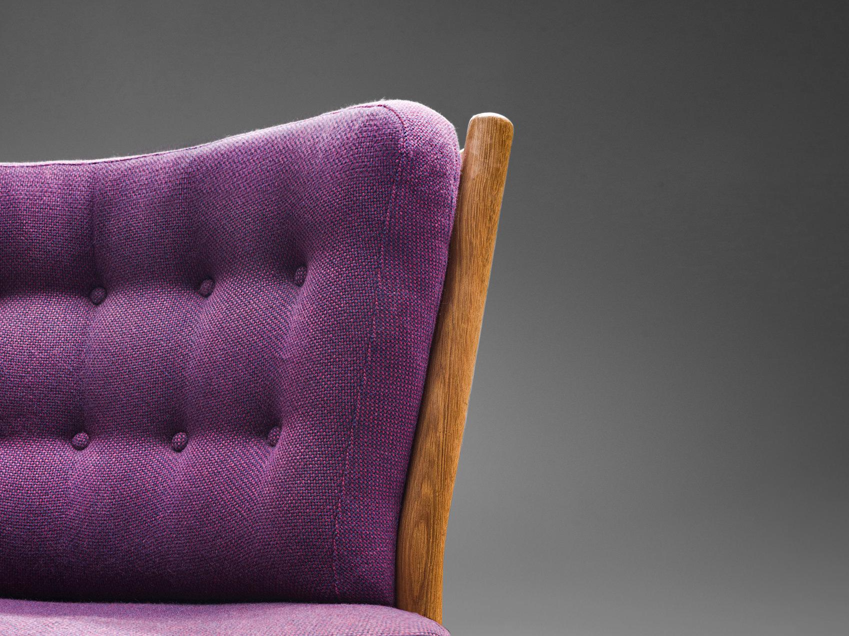 Fabric Guillerme & Chambron Lounge Chair in Purple Upholstery For Sale