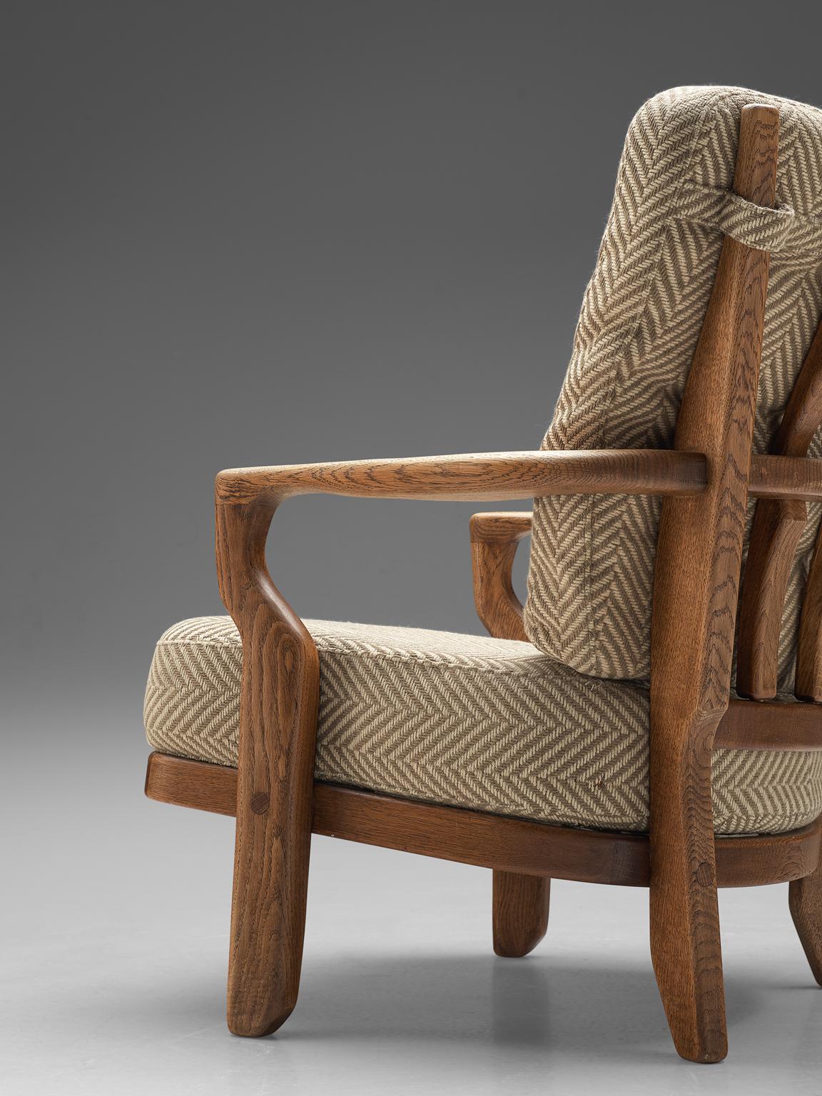 Mid-20th Century Guillerme & Chambron Lounge Chair in Solid Oak