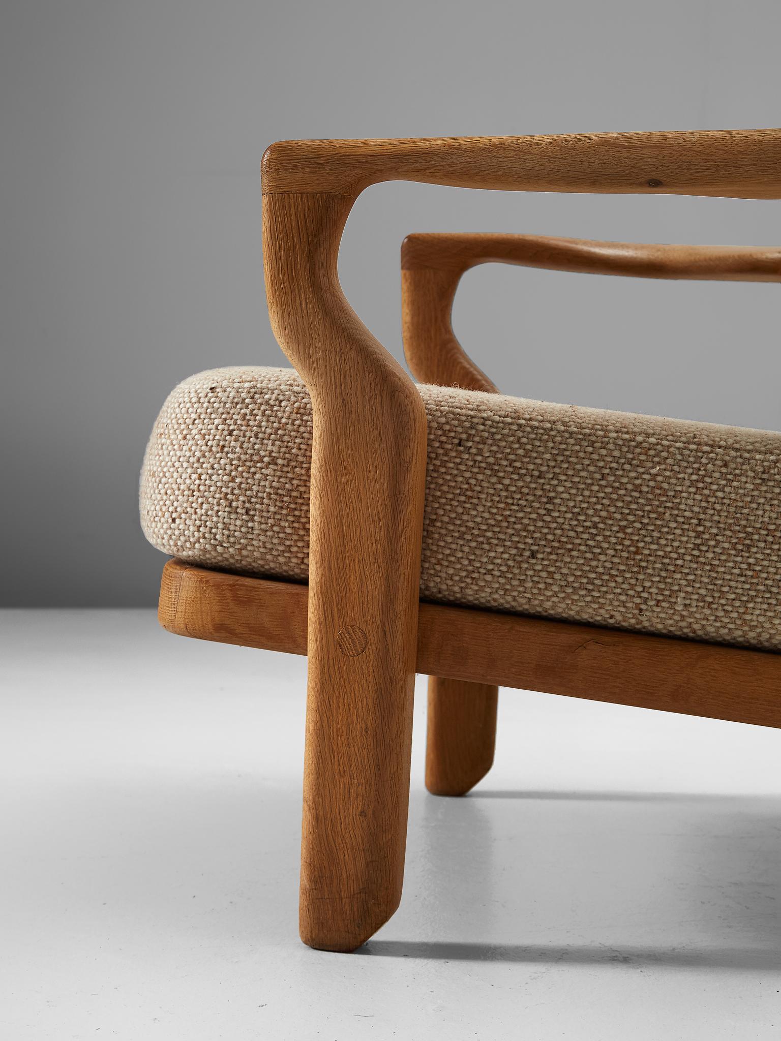 Fabric Guillerme & Chambron Lounge Chair in Solid Oak