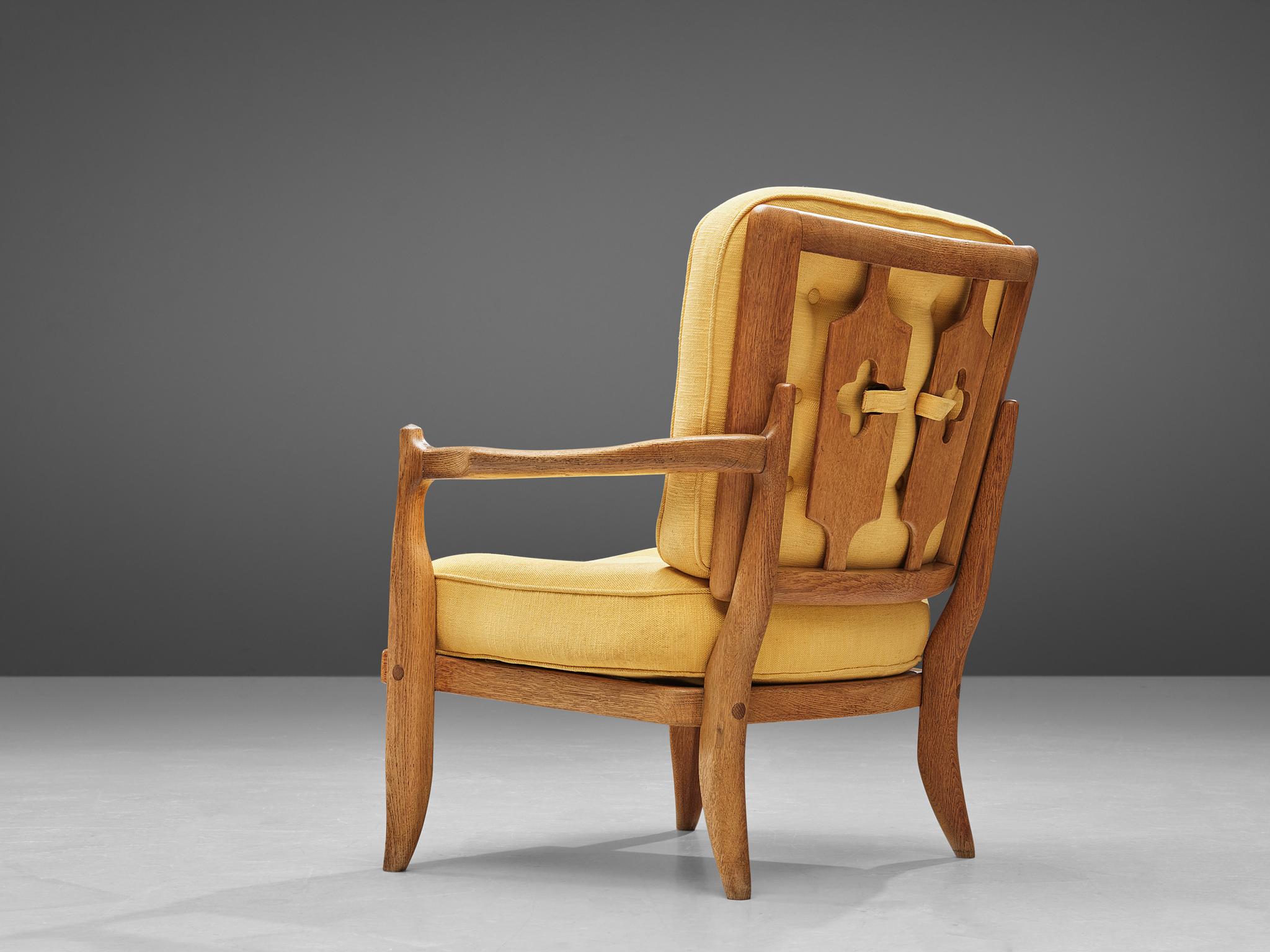 Mid-Century Modern Guillerme & Chambron Lounge Chair in Solid Oak, France, 1960s
