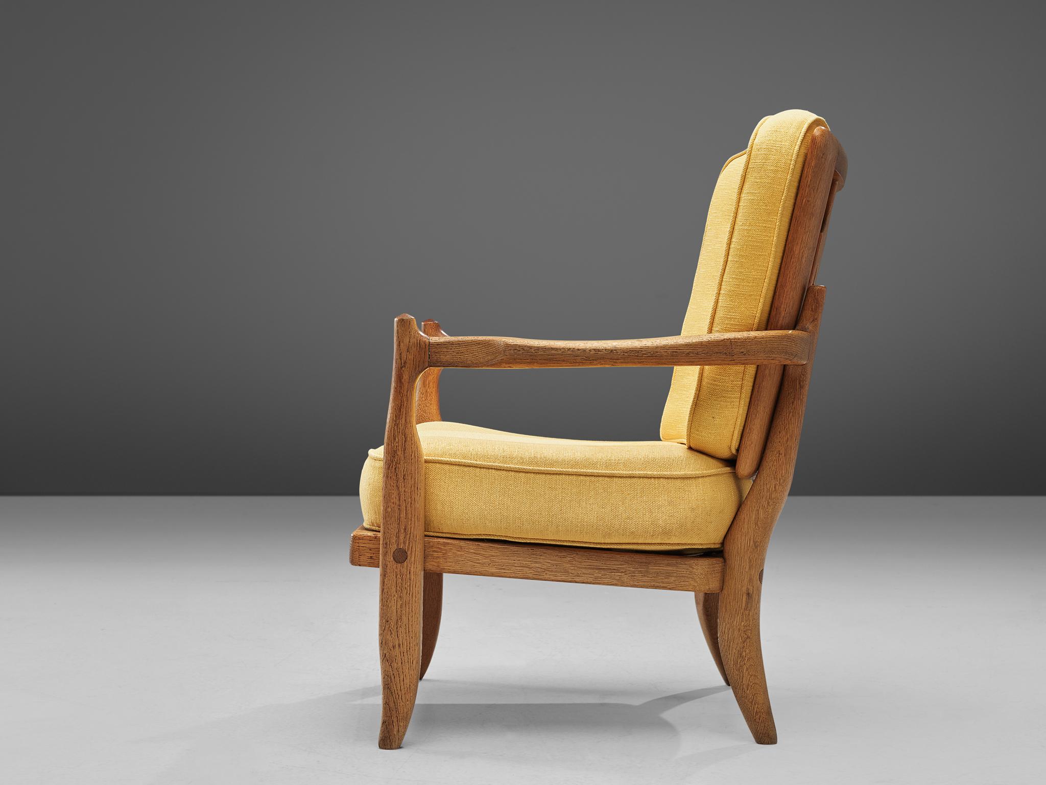 French Guillerme & Chambron Lounge Chair in Solid Oak, France, 1960s