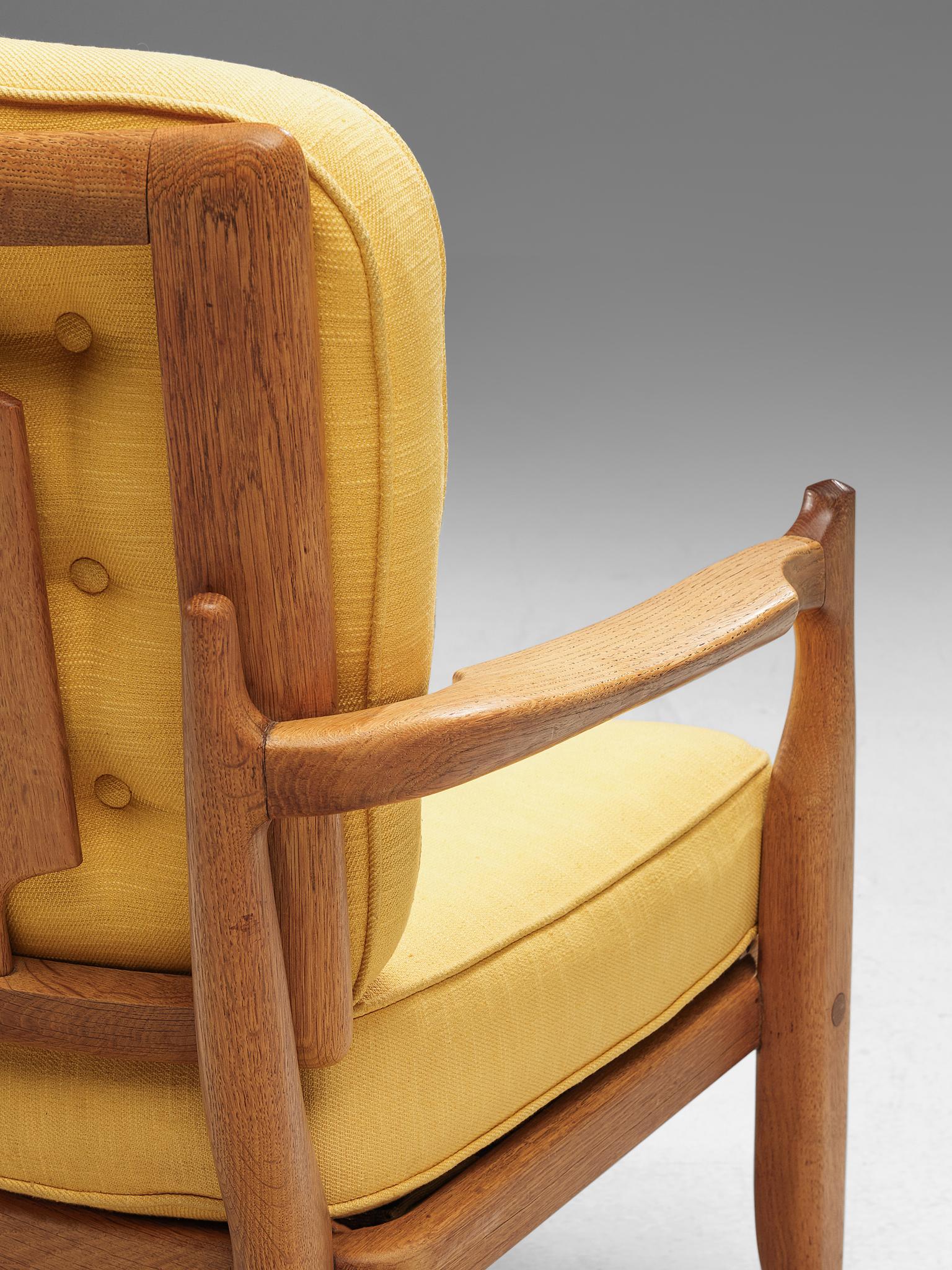 Mid-20th Century Guillerme & Chambron Lounge Chair in Solid Oak, France, 1960s