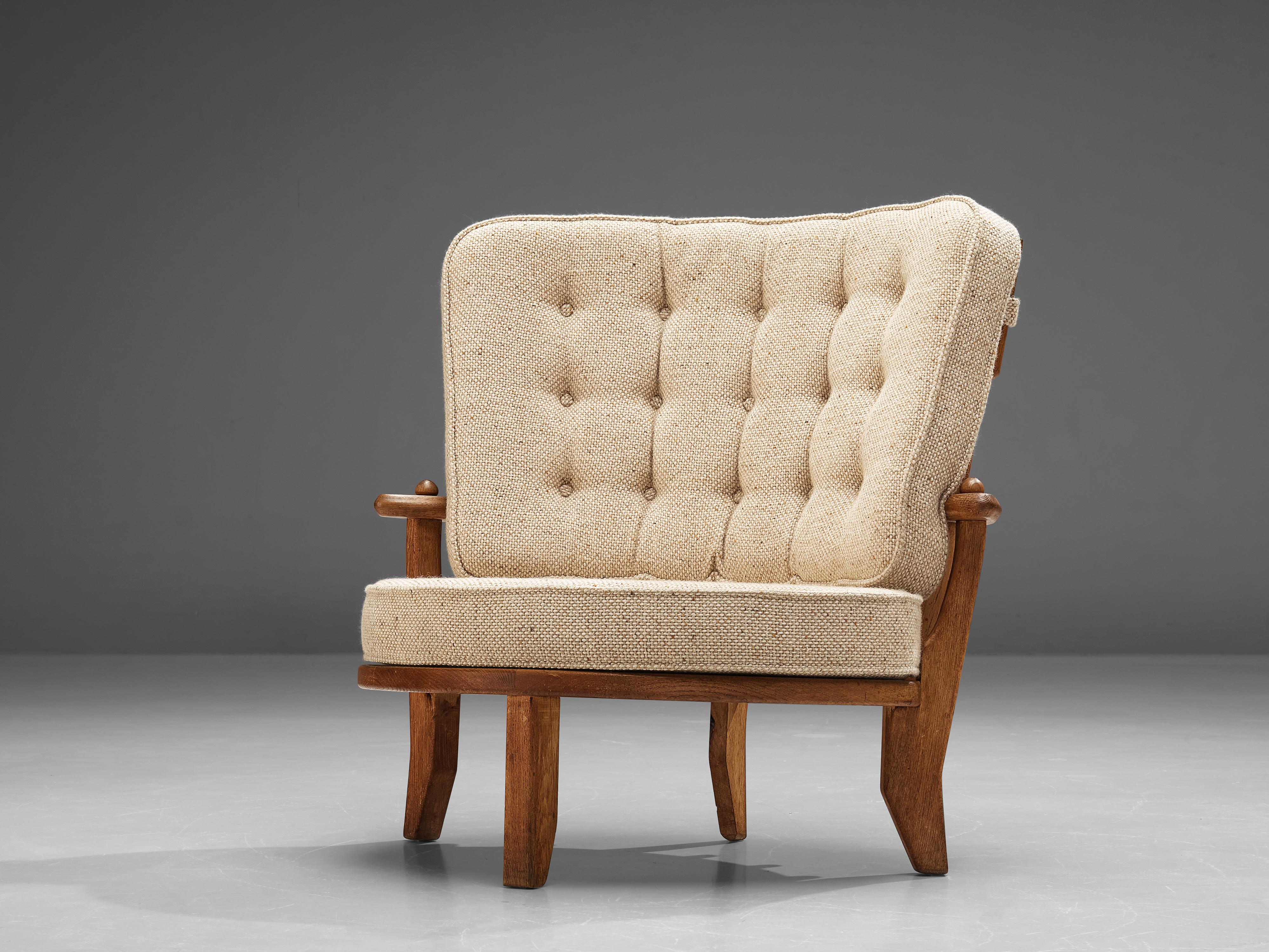 French Guillerme & Chambron Lounge Chair Model 'Tricoteuse' in Oak