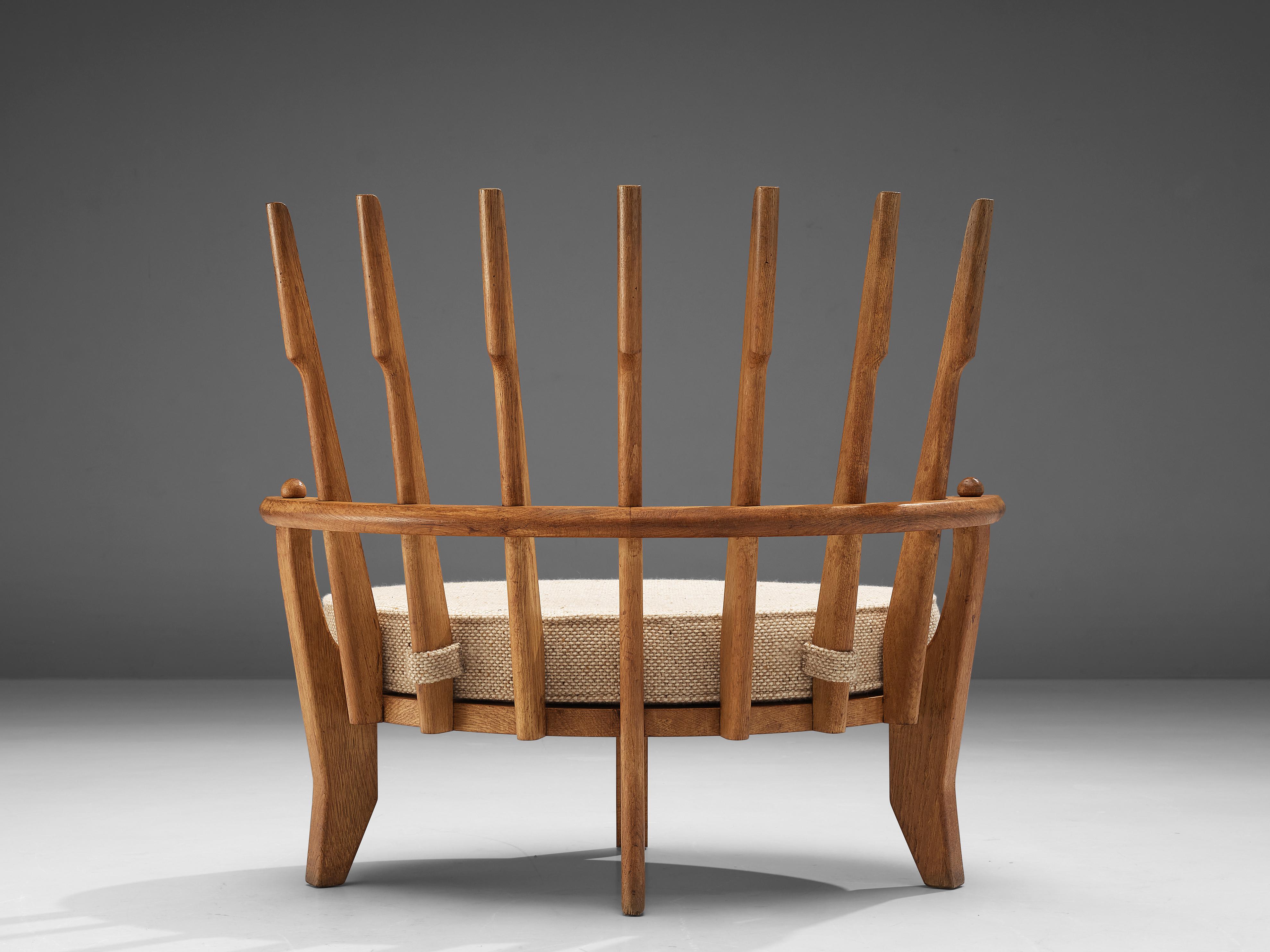 Mid-20th Century Guillerme & Chambron Lounge Chair Model 'Tricoteuse' in Oak