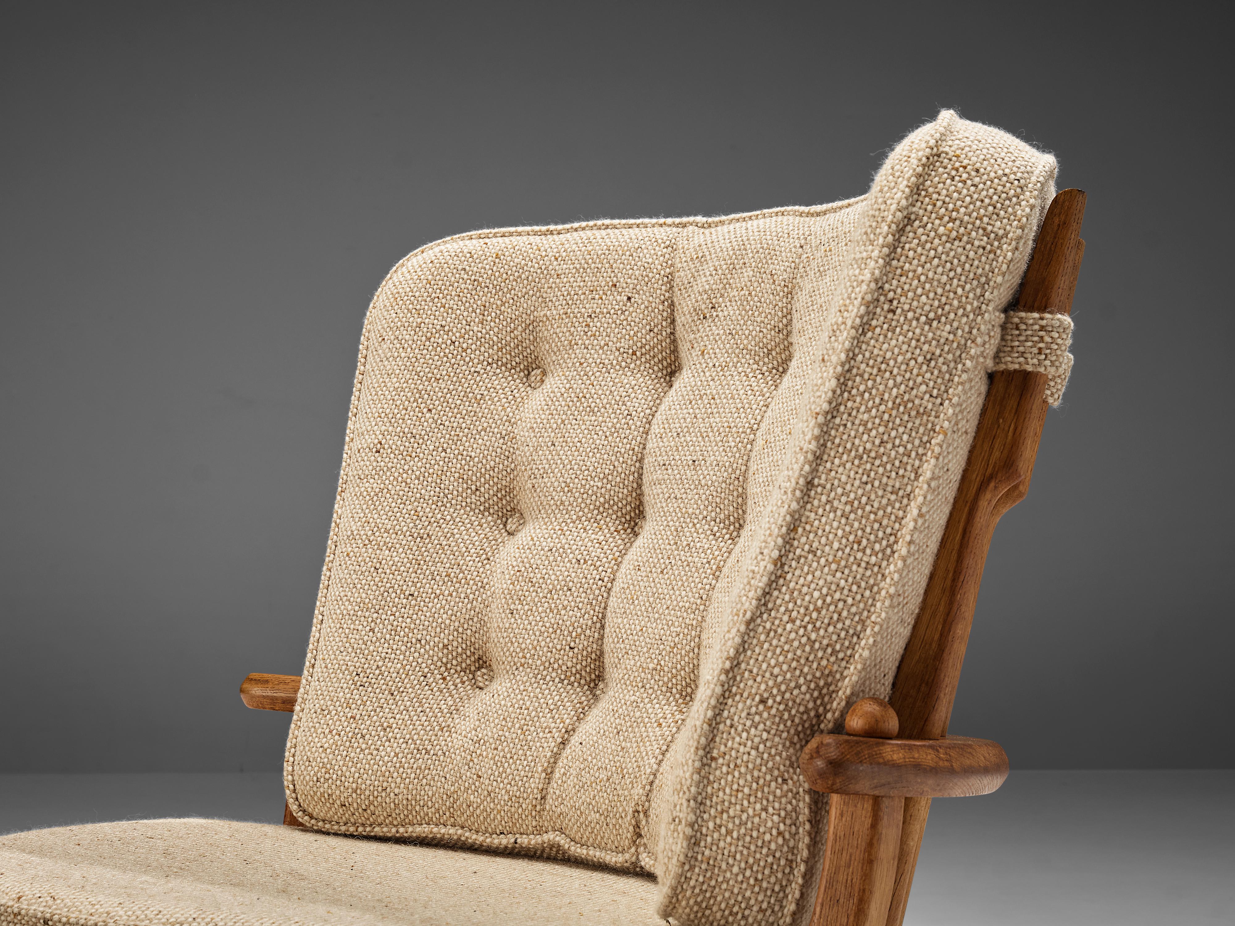 Fabric Guillerme & Chambron Lounge Chair Model 'Tricoteuse' in Oak